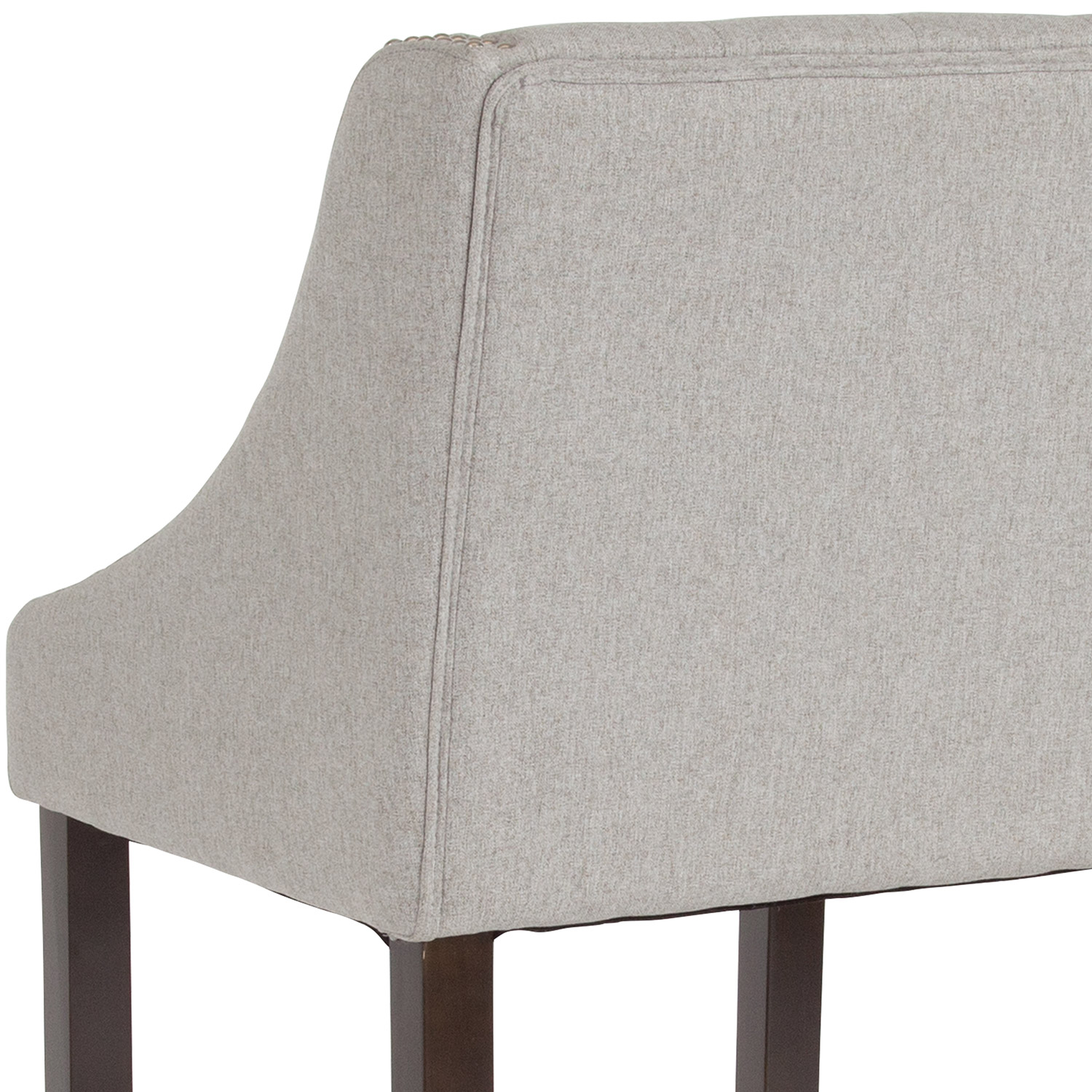 BLNK Carmel Series Fabric Transitional Tufted Walnut Bar Stool with Accent Nail Trim - Light Gray
