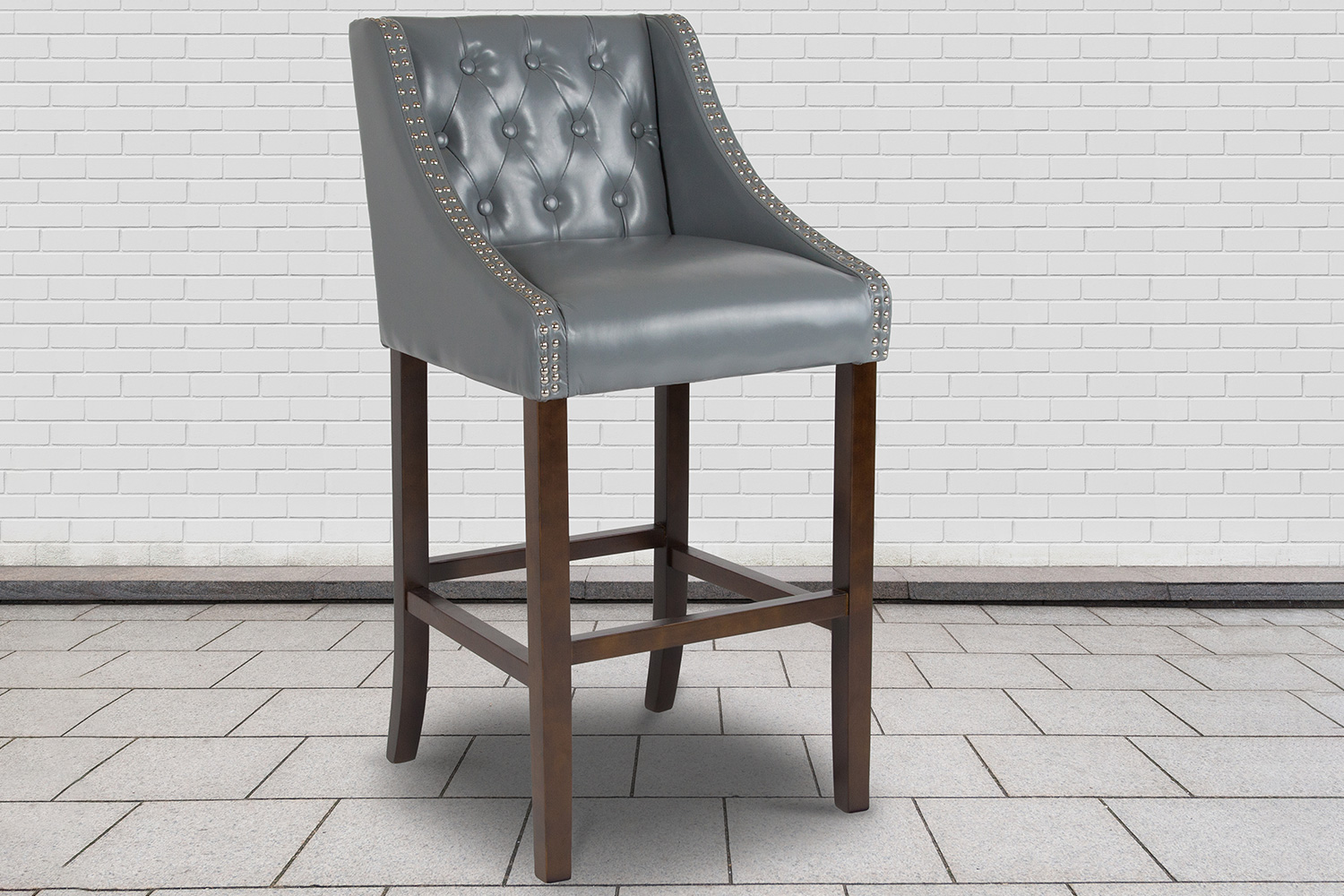 BLNK - Carmel Series LeatherSoft Transitional Tufted Walnut Bar Stool with Accent Nail Trim