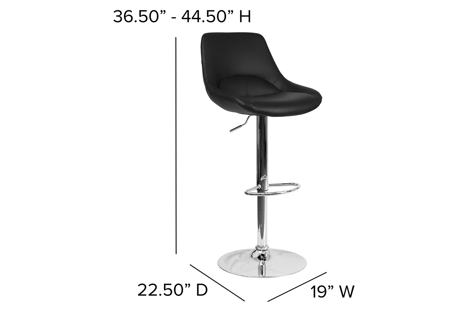 BLNK Contemporary Vinyl Adjustable Height Bar Stool with Chrome Base - Black