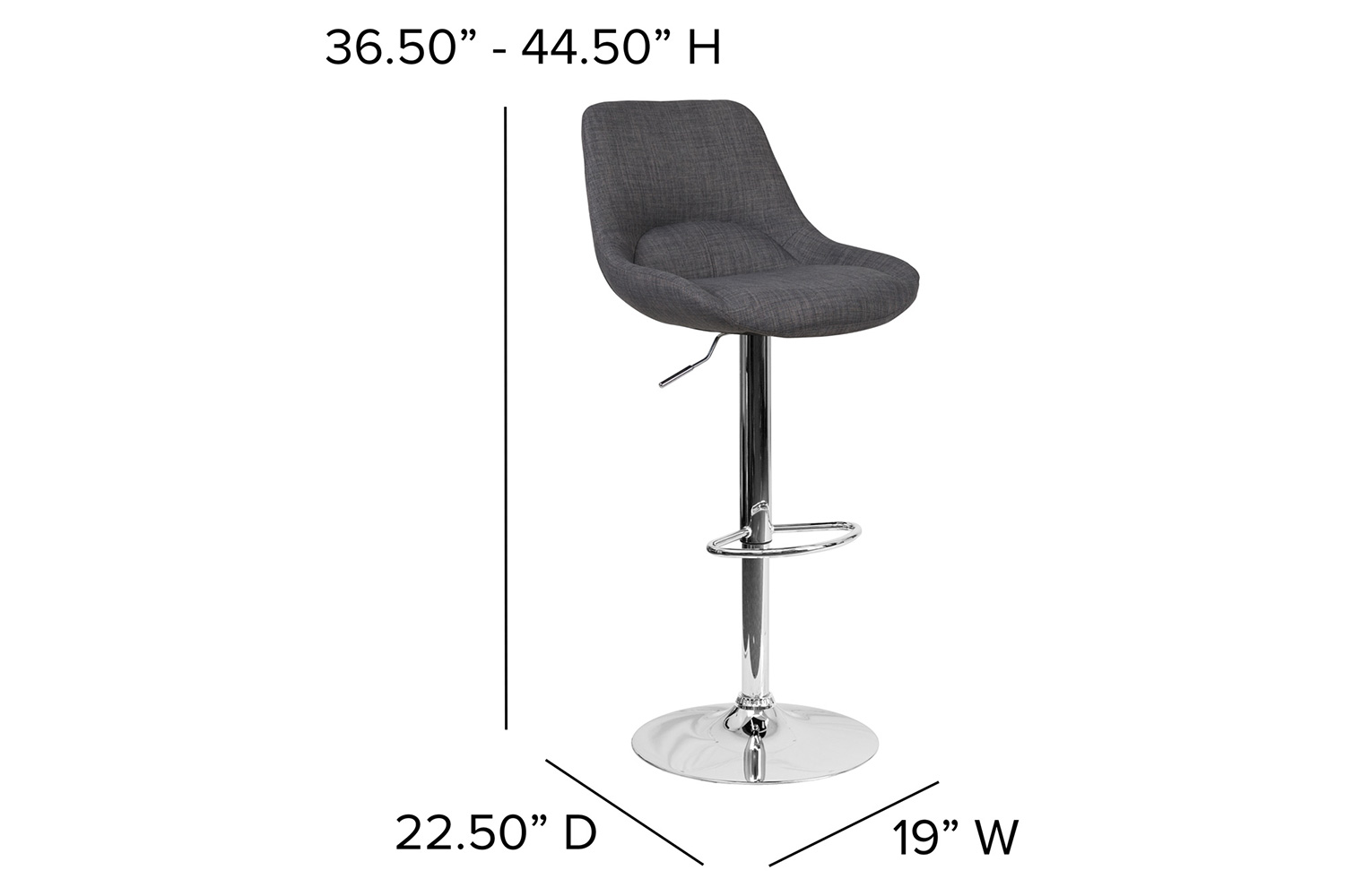BLNK - Contemporary Fabric Adjustable Height Bar Stool with Chrome Base