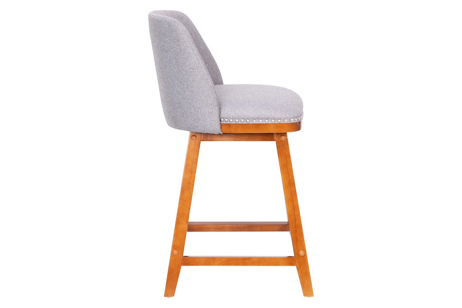 BLNK Julia Faux Linen Transitional Upholstered Counter Stools with Silver Nailhead Trim and Walnut Finish Solid Wood Frames Set of 2 - Gray