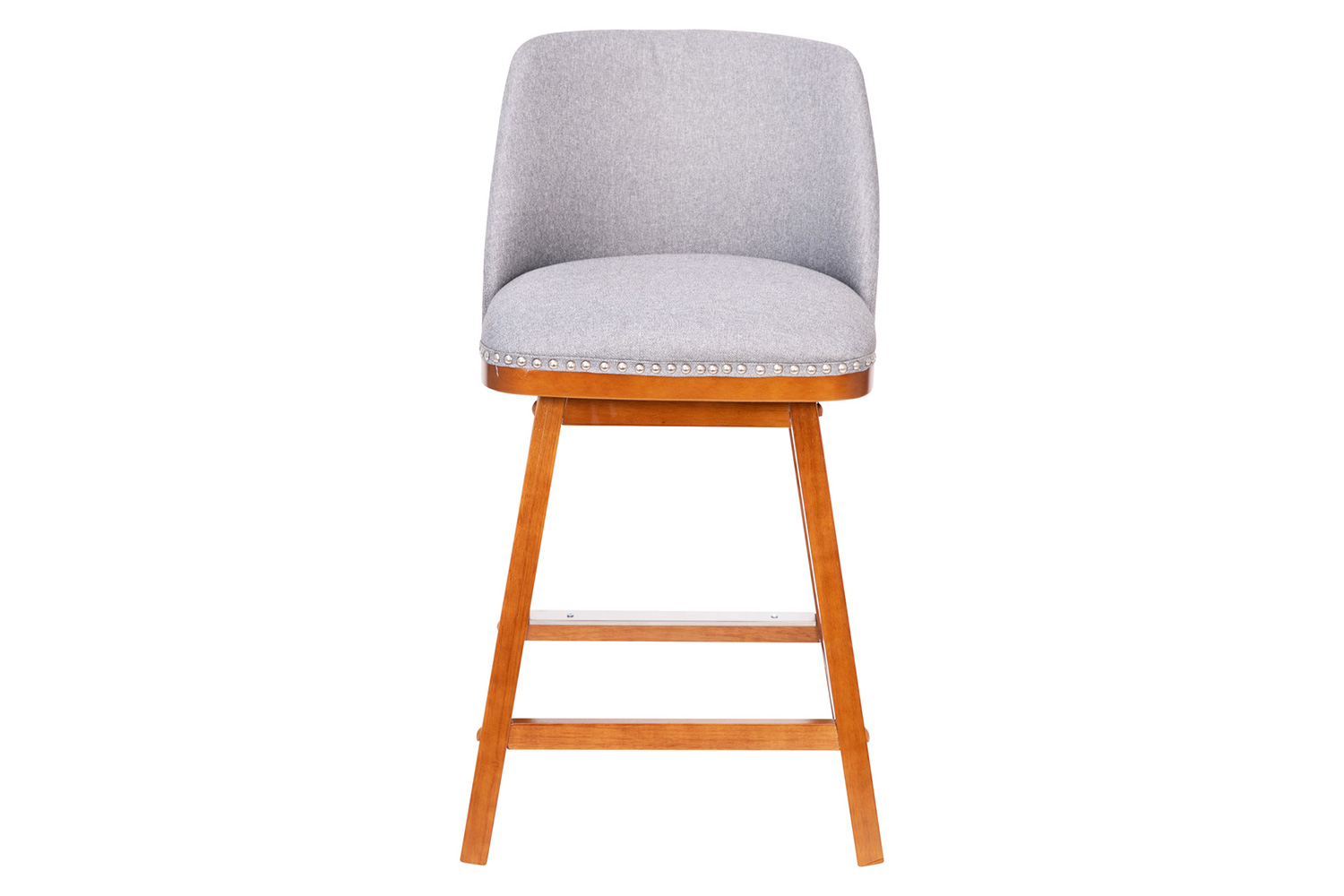 BLNK Julia Faux Linen Transitional Upholstered Counter Stools with Silver Nailhead Trim and Walnut Finish Solid Wood Frames Set of 2 - Gray