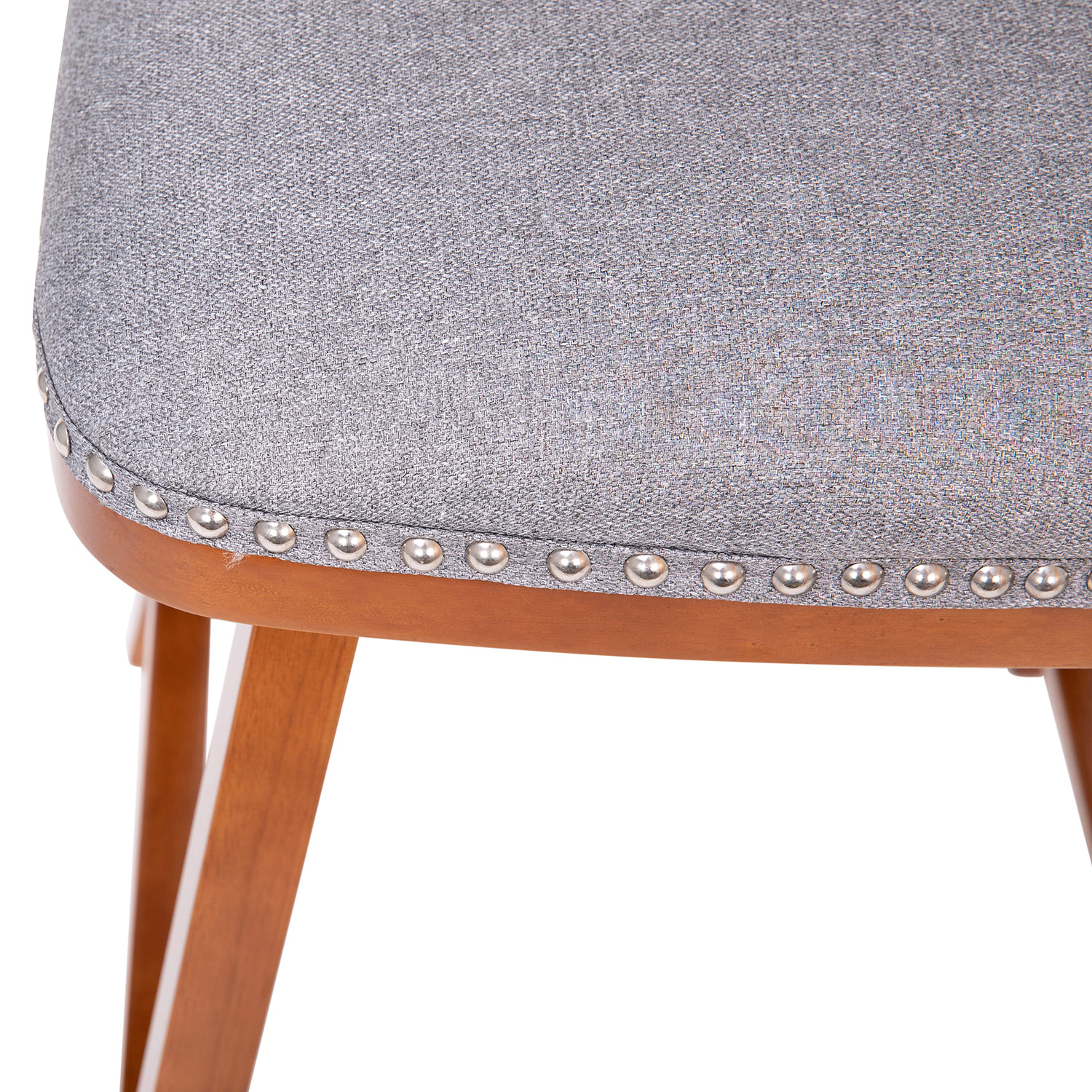 BLNK Julia Faux Linen Transitional Upholstered Counter Stools with Silver Nailhead Trim and Walnut Finish Solid Wood Frames Set of 2 - Gray