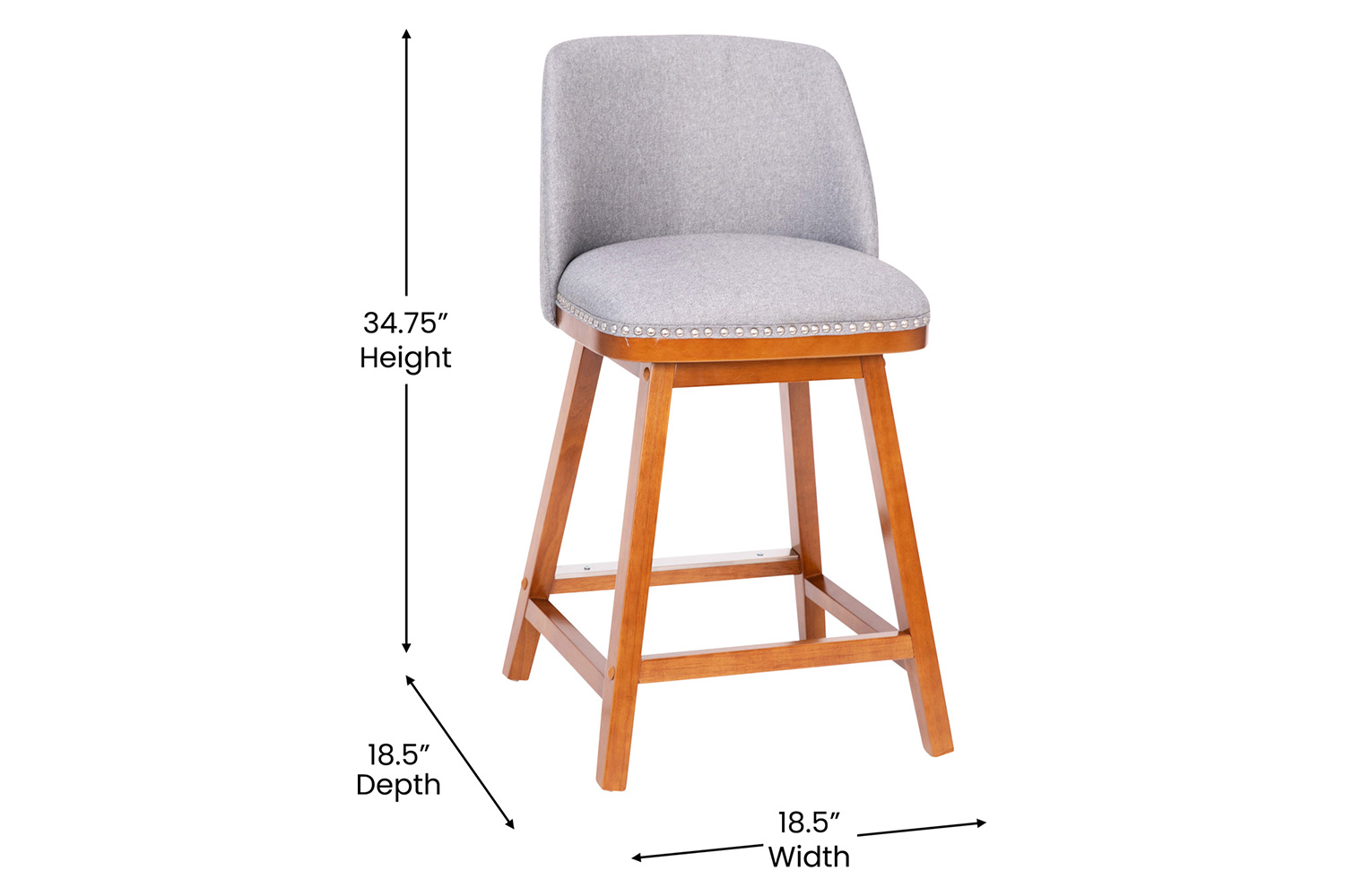 BLNK Julia Faux Linen Transitional Upholstered Counter Stools with Silver Nailhead Trim and Walnut Finish Solid Wood Frames Set of 2 - Gray