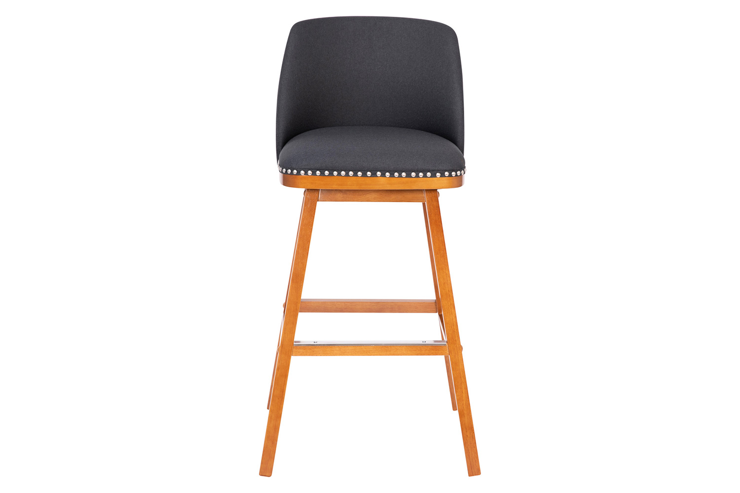BLNK Julia Faux Linen Transitional Upholstered Bar Stools with Silver Nailhead Trim and Walnut Finish Solid Wood Frames Set of 2 - Charcoal