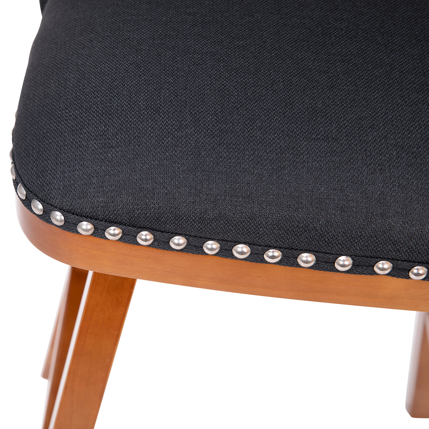 BLNK Julia Faux Linen Transitional Upholstered Bar Stools with Silver Nailhead Trim and Walnut Finish Solid Wood Frames Set of 2 - Charcoal
