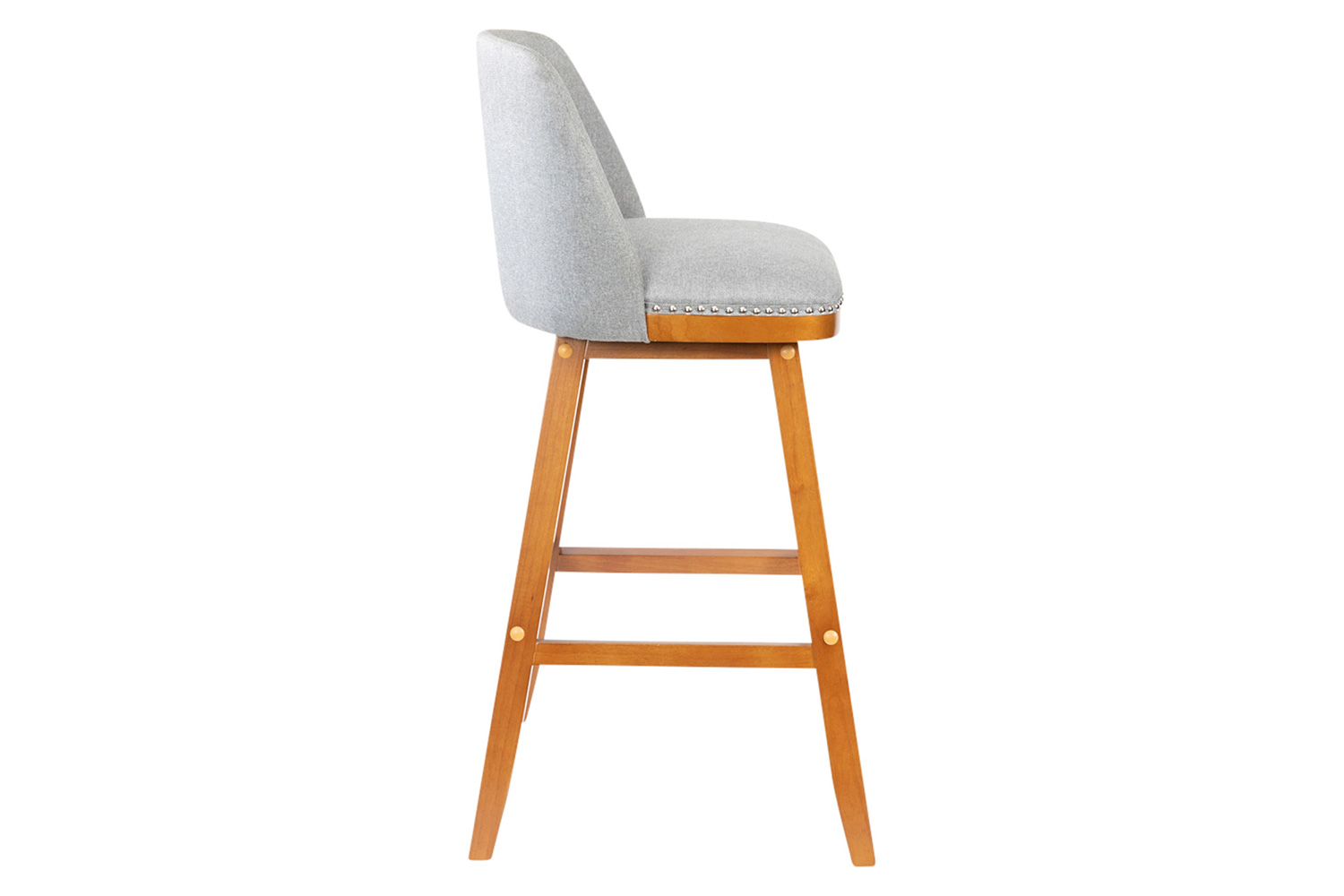 BLNK Julia Faux Linen Transitional Upholstered Bar Stools with Silver Nailhead Trim and Walnut Finish Solid Wood Frames Set of 2 - Gray