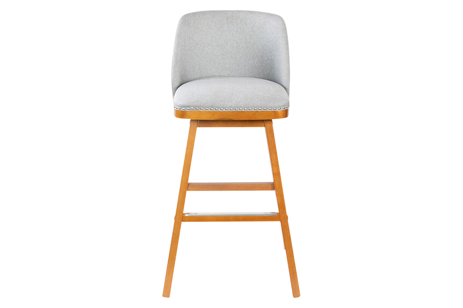 BLNK Julia Faux Linen Transitional Upholstered Bar Stools with Silver Nailhead Trim and Walnut Finish Solid Wood Frames Set of 2 - Gray