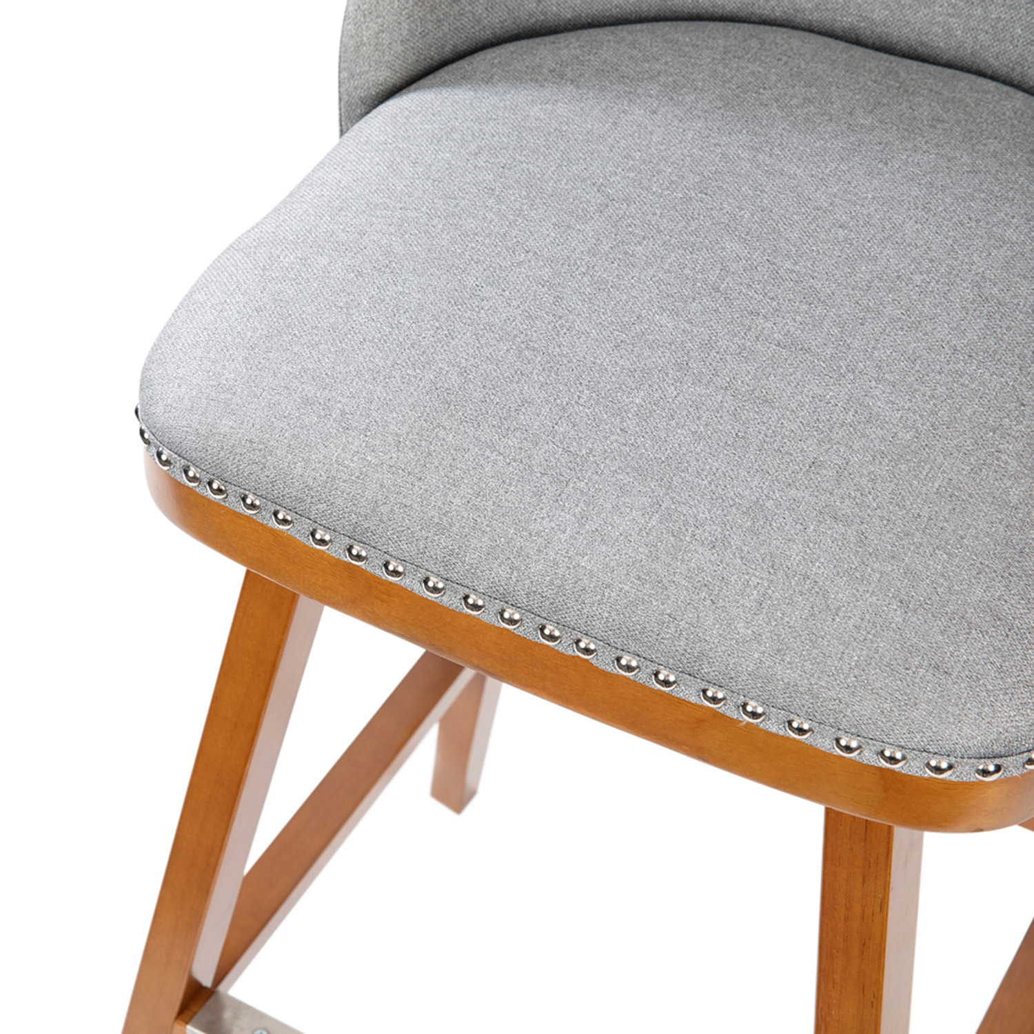 BLNK Julia Faux Linen Transitional Upholstered Bar Stools with Silver Nailhead Trim and Walnut Finish Solid Wood Frames Set of 2 - Gray