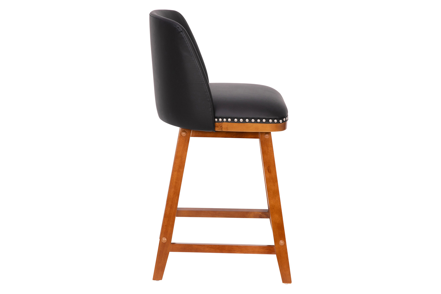 BLNK Julia LeatherSoft Transitional Upholstered Counter Stools with Silver Nailhead Trim and Walnut Finish Solid Wood Frames Set of 2 - Black