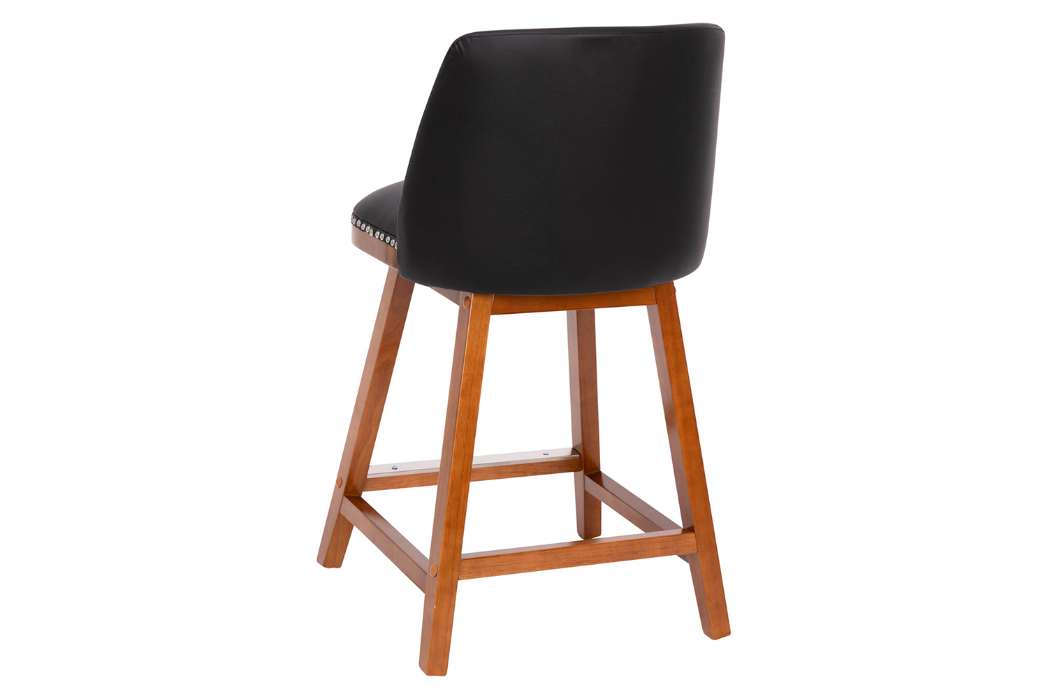 BLNK Julia LeatherSoft Transitional Upholstered Counter Stools with Silver Nailhead Trim and Walnut Finish Solid Wood Frames Set of 2 - Black