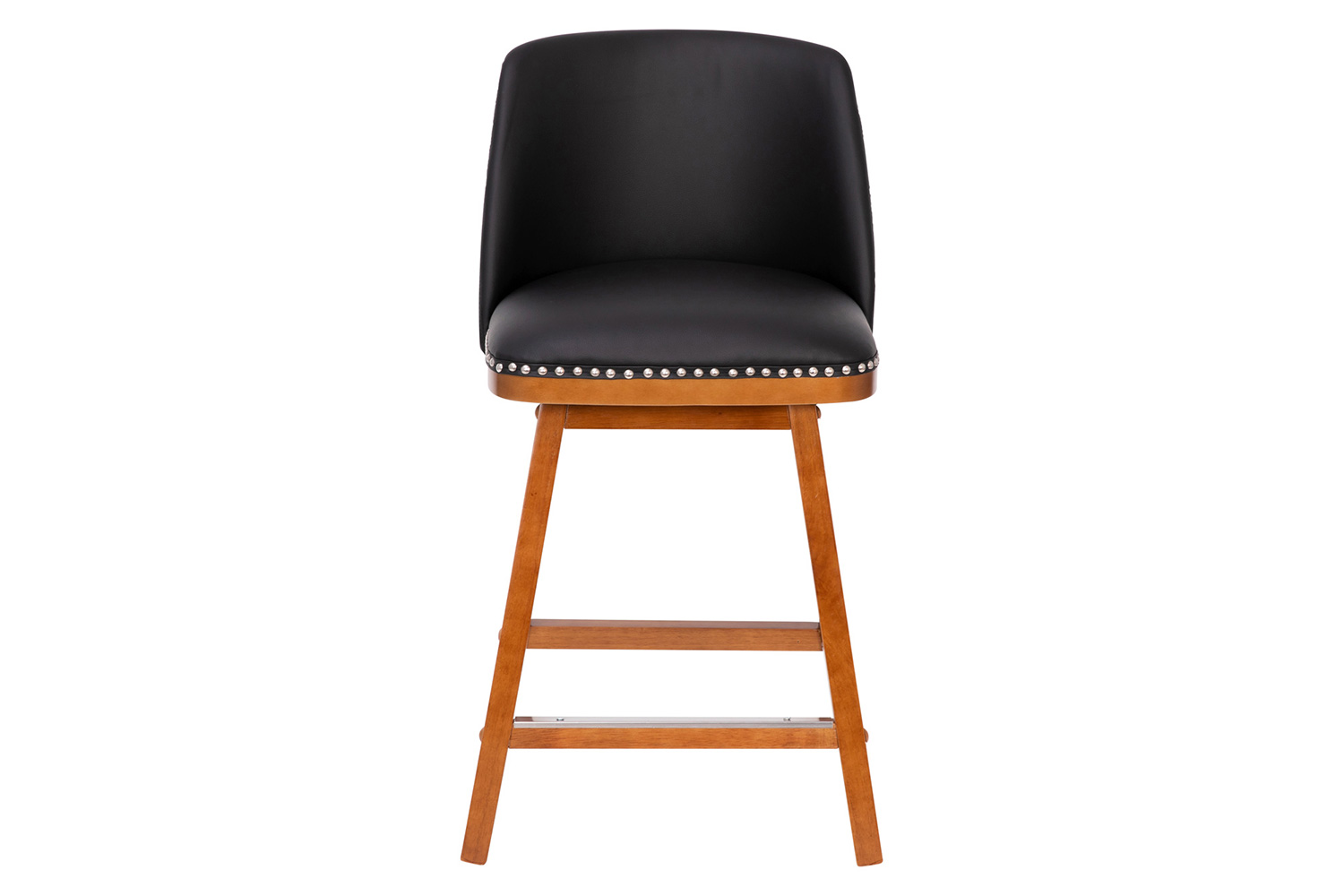 BLNK Julia LeatherSoft Transitional Upholstered Counter Stools with Silver Nailhead Trim and Walnut Finish Solid Wood Frames Set of 2 - Black