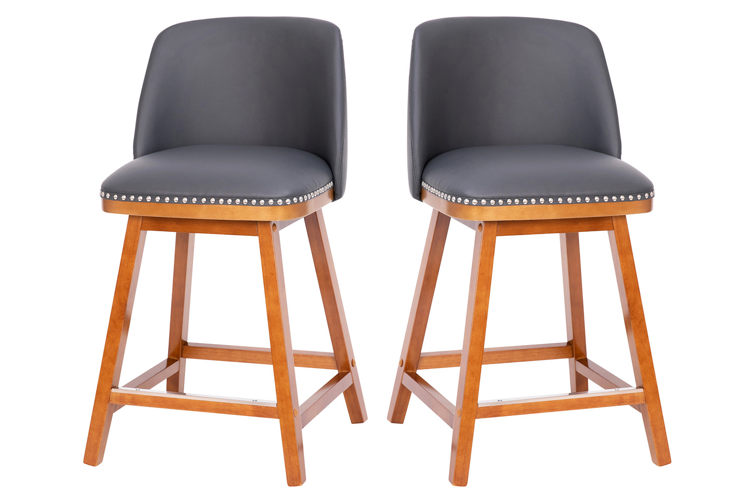BLNK Julia LeatherSoft Transitional Upholstered Counter Stools with Silver Nailhead Trim and Walnut Finish Solid Wood Frames Set of 2 - Gray
