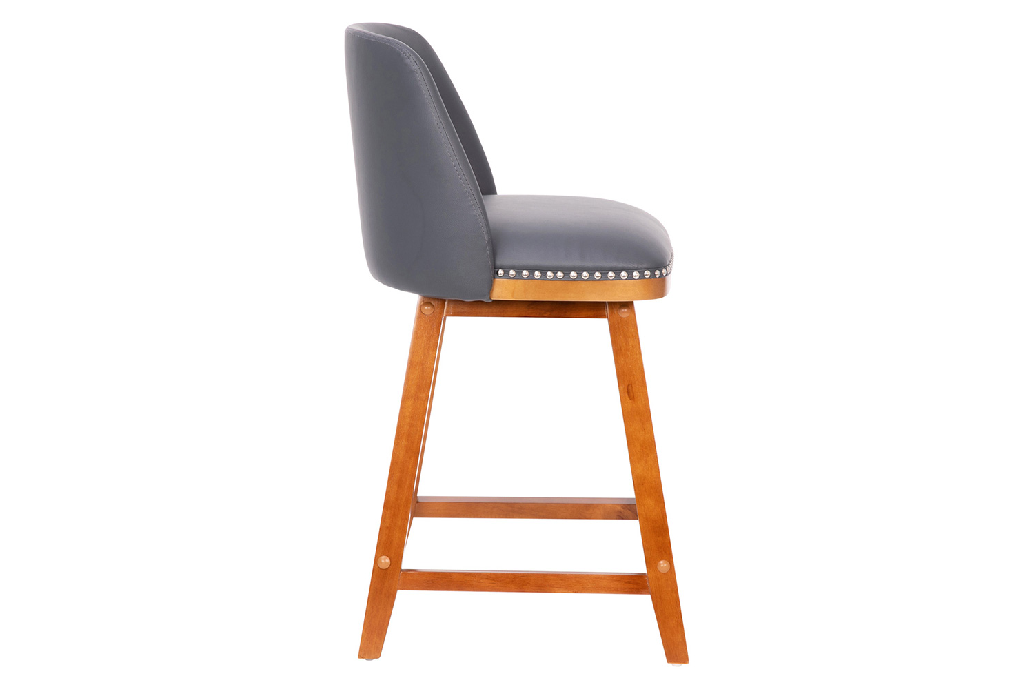 BLNK Julia LeatherSoft Transitional Upholstered Counter Stools with Silver Nailhead Trim and Walnut Finish Solid Wood Frames Set of 2 - Gray