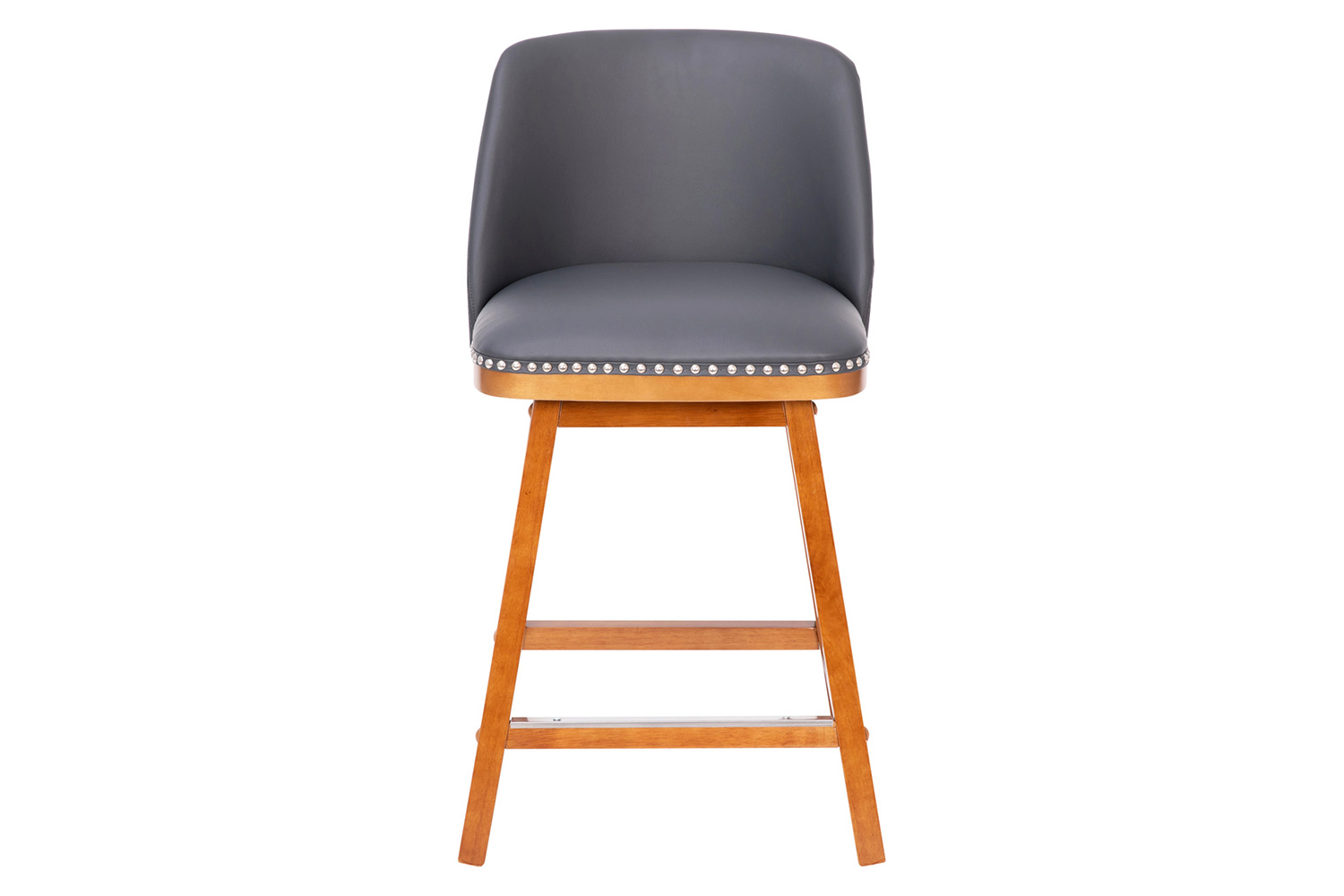 BLNK Julia LeatherSoft Transitional Upholstered Counter Stools with Silver Nailhead Trim and Walnut Finish Solid Wood Frames Set of 2 - Gray