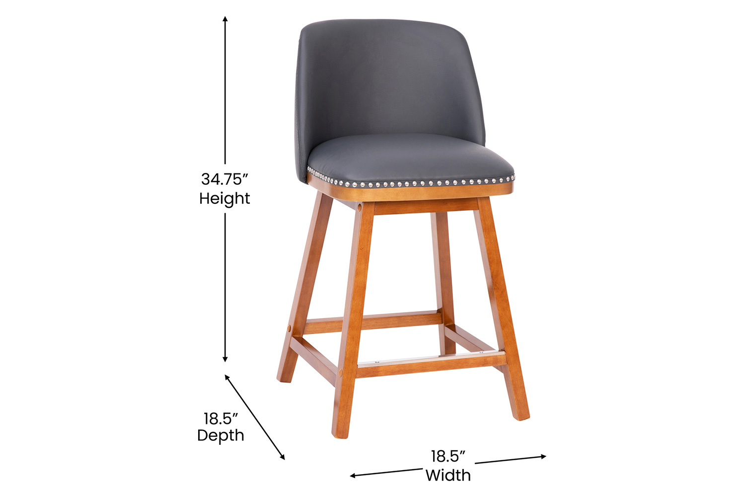 BLNK Julia LeatherSoft Transitional Upholstered Counter Stools with Silver Nailhead Trim and Walnut Finish Solid Wood Frames Set of 2 - Gray