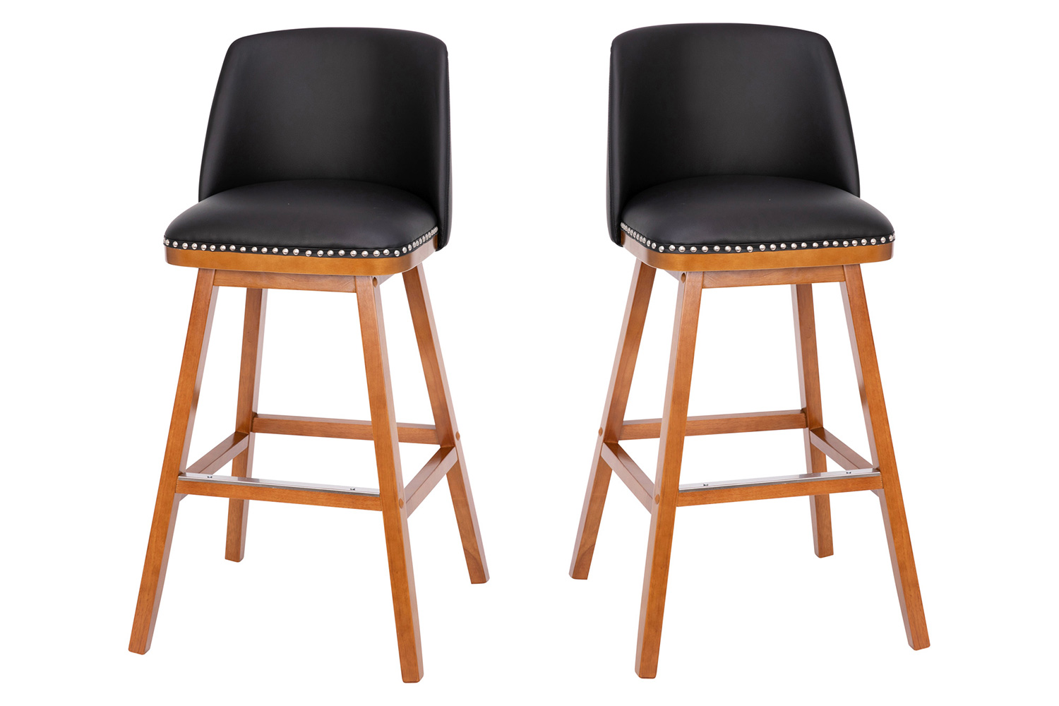 BLNK Julia LeatherSoft Transitional Upholstered Bar Stools with Silver Nailhead Trim and Walnut Finish Solid Wood Frames Set of 2 - Black