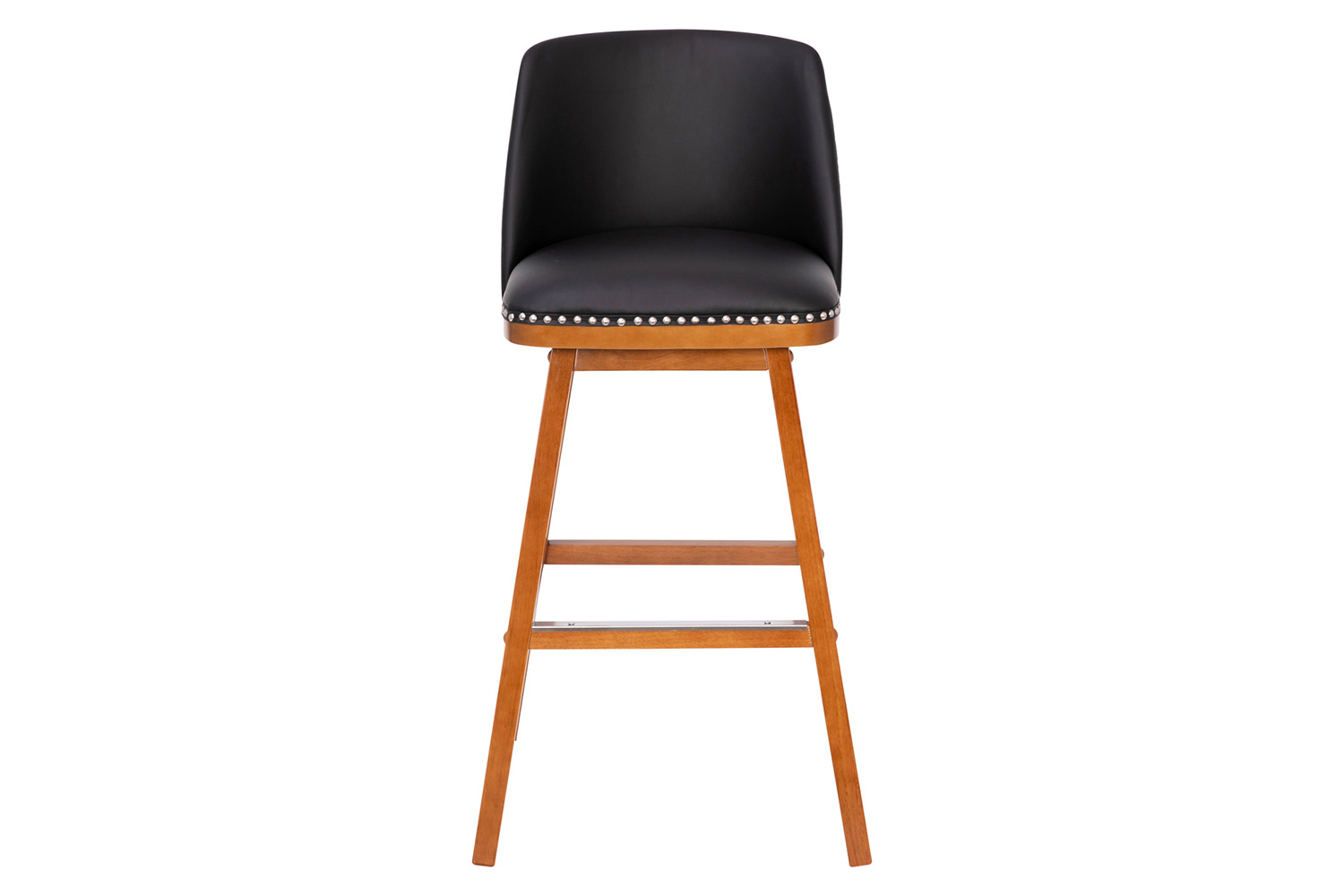 BLNK Julia LeatherSoft Transitional Upholstered Bar Stools with Silver Nailhead Trim and Walnut Finish Solid Wood Frames Set of 2 - Black