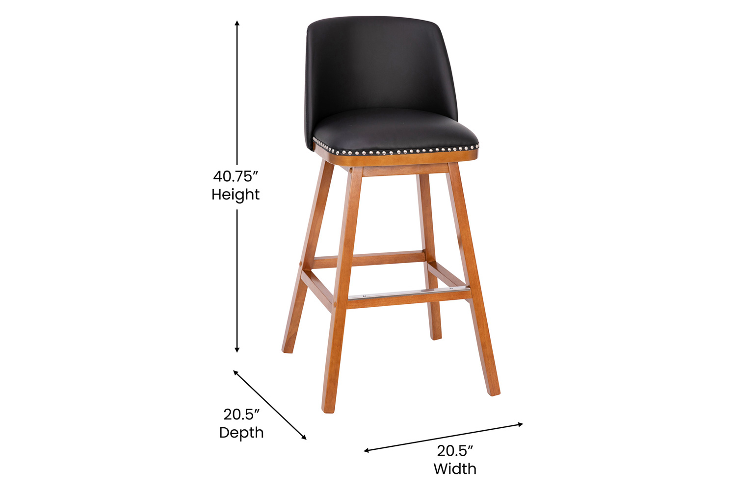 BLNK Julia LeatherSoft Transitional Upholstered Bar Stools with Silver Nailhead Trim and Walnut Finish Solid Wood Frames Set of 2 - Black