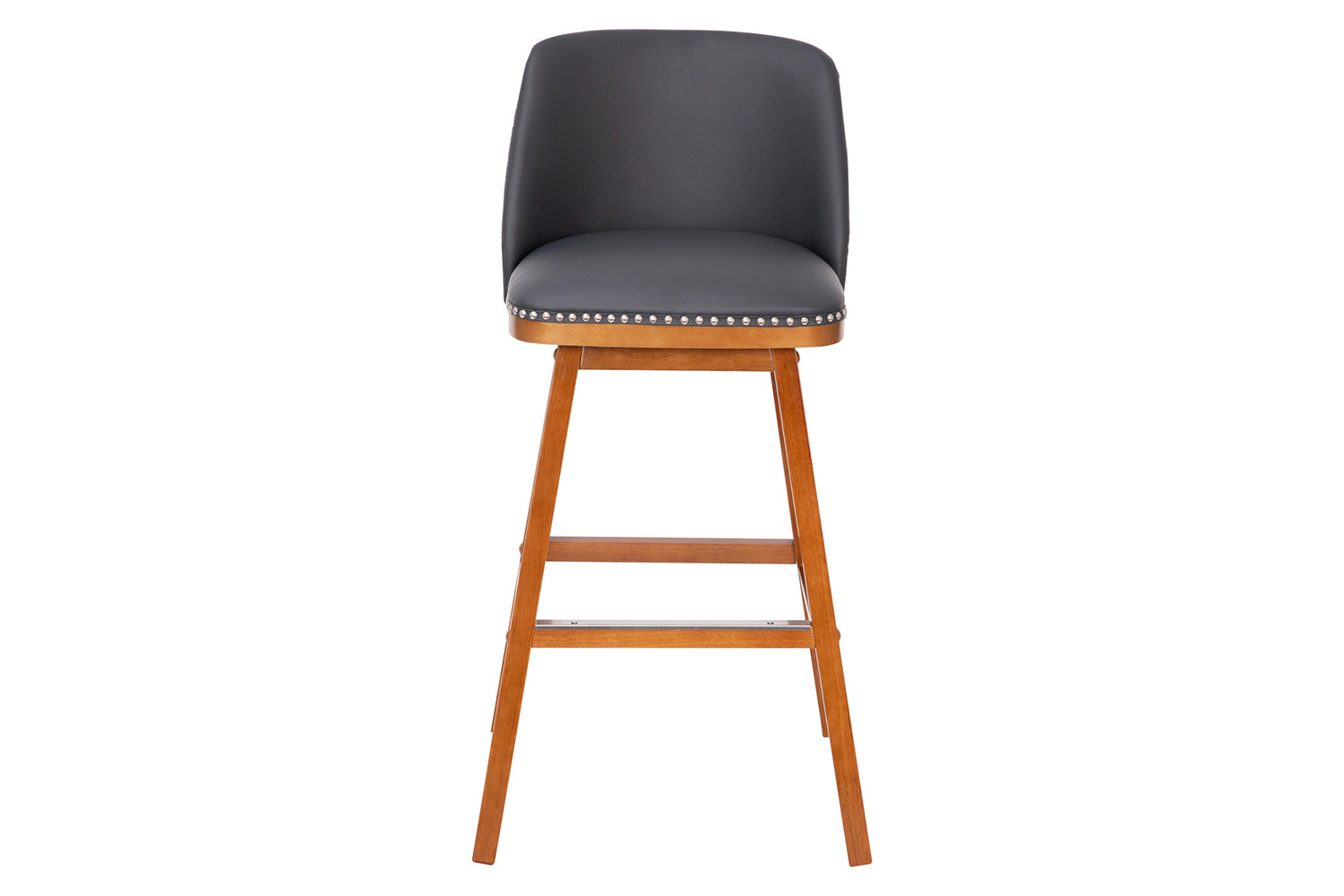 BLNK Julia LeatherSoft Transitional Upholstered Bar Stools with Silver Nailhead Trim and Walnut Finish Solid Wood Frames Set of 2 - Gray