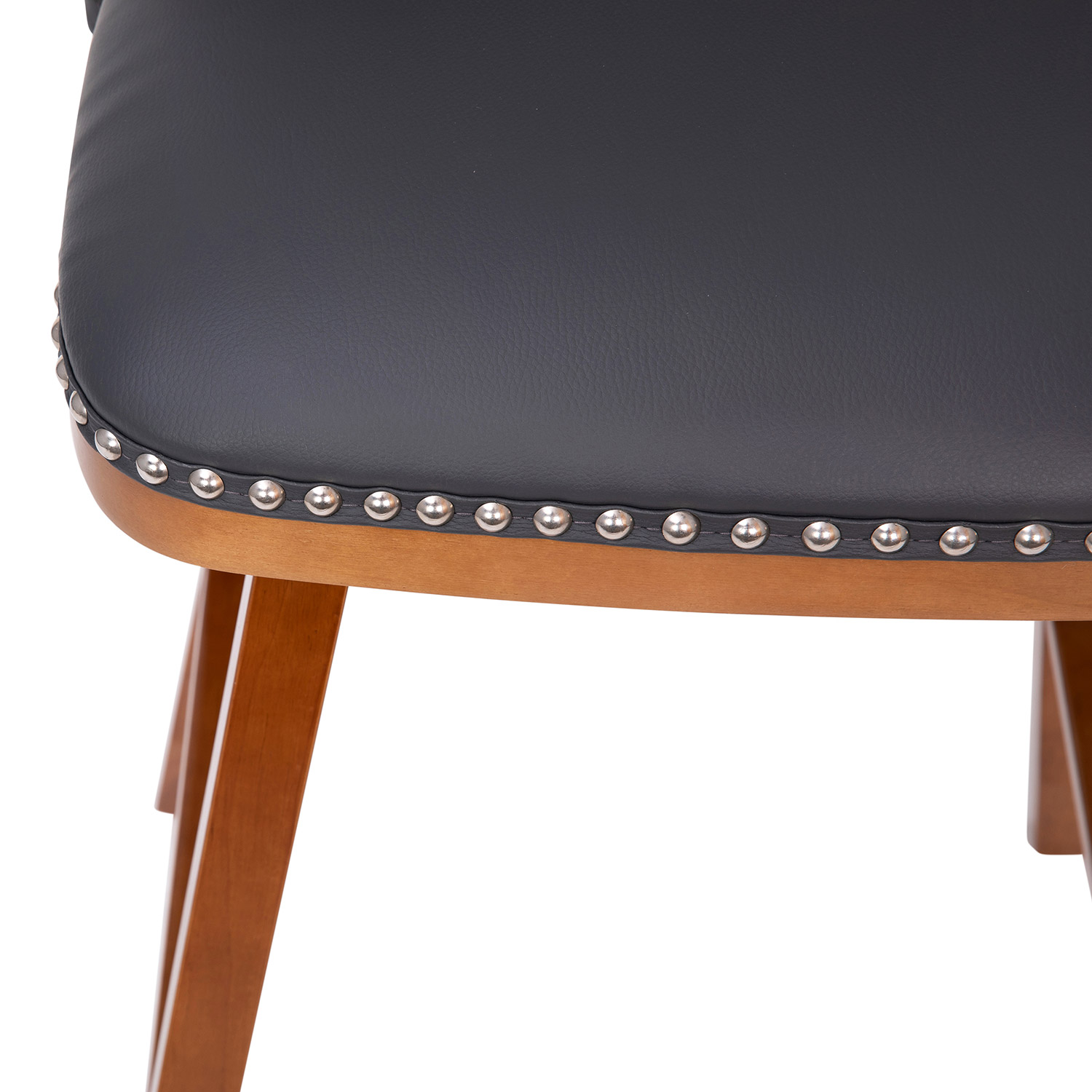 BLNK Julia LeatherSoft Transitional Upholstered Bar Stools with Silver Nailhead Trim and Walnut Finish Solid Wood Frames Set of 2 - Gray