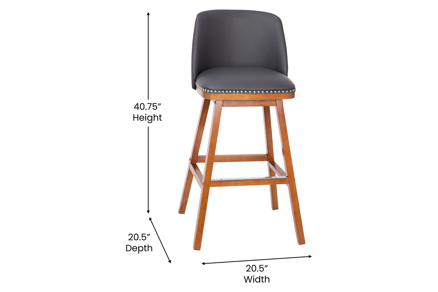 BLNK Julia LeatherSoft Transitional Upholstered Bar Stools with Silver Nailhead Trim and Walnut Finish Solid Wood Frames Set of 2 - Gray