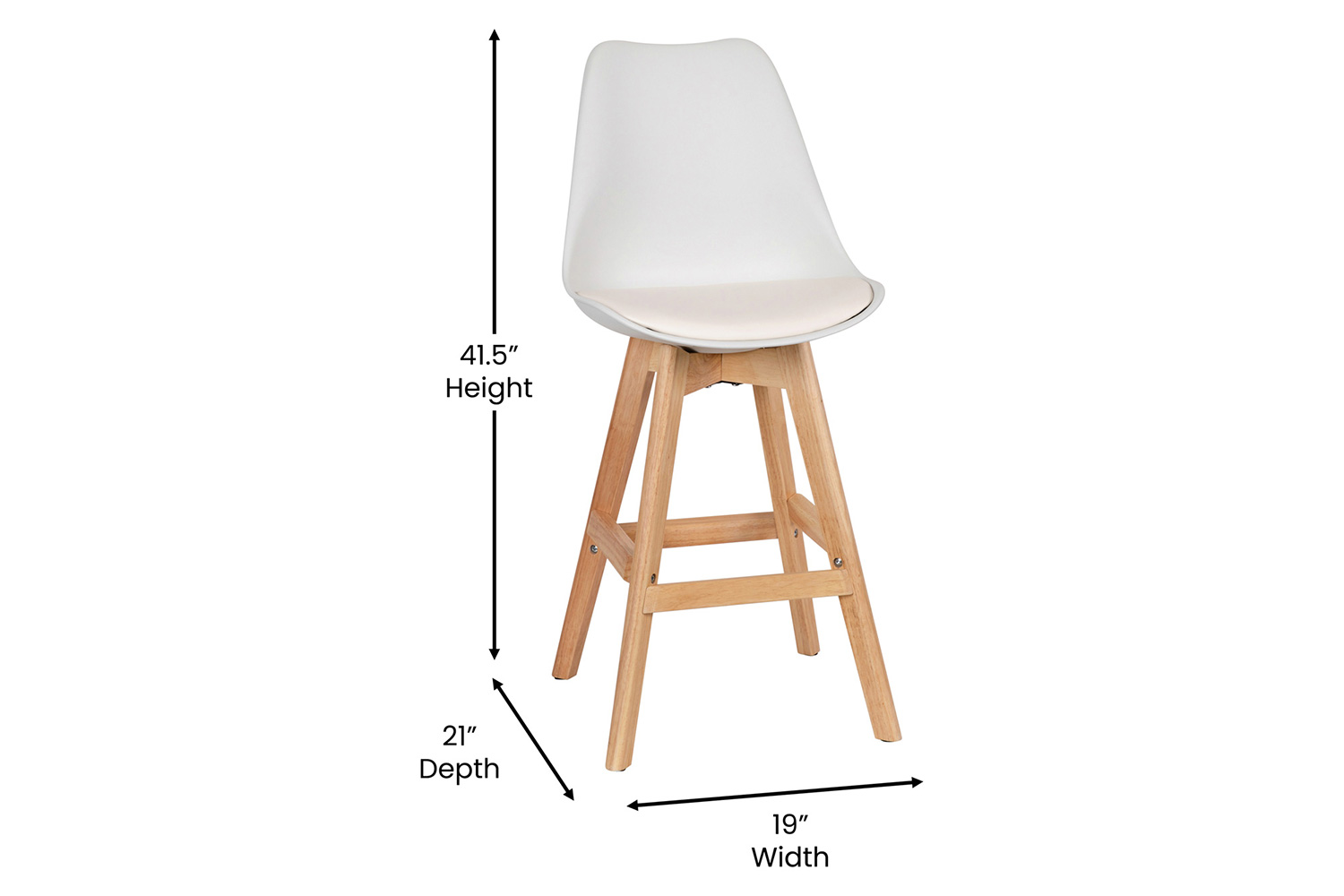 BLNK Dana Commercial LeatherSoft Modern Counter Stools with Plastic Backrest and Padded Seat Set of 2 - White