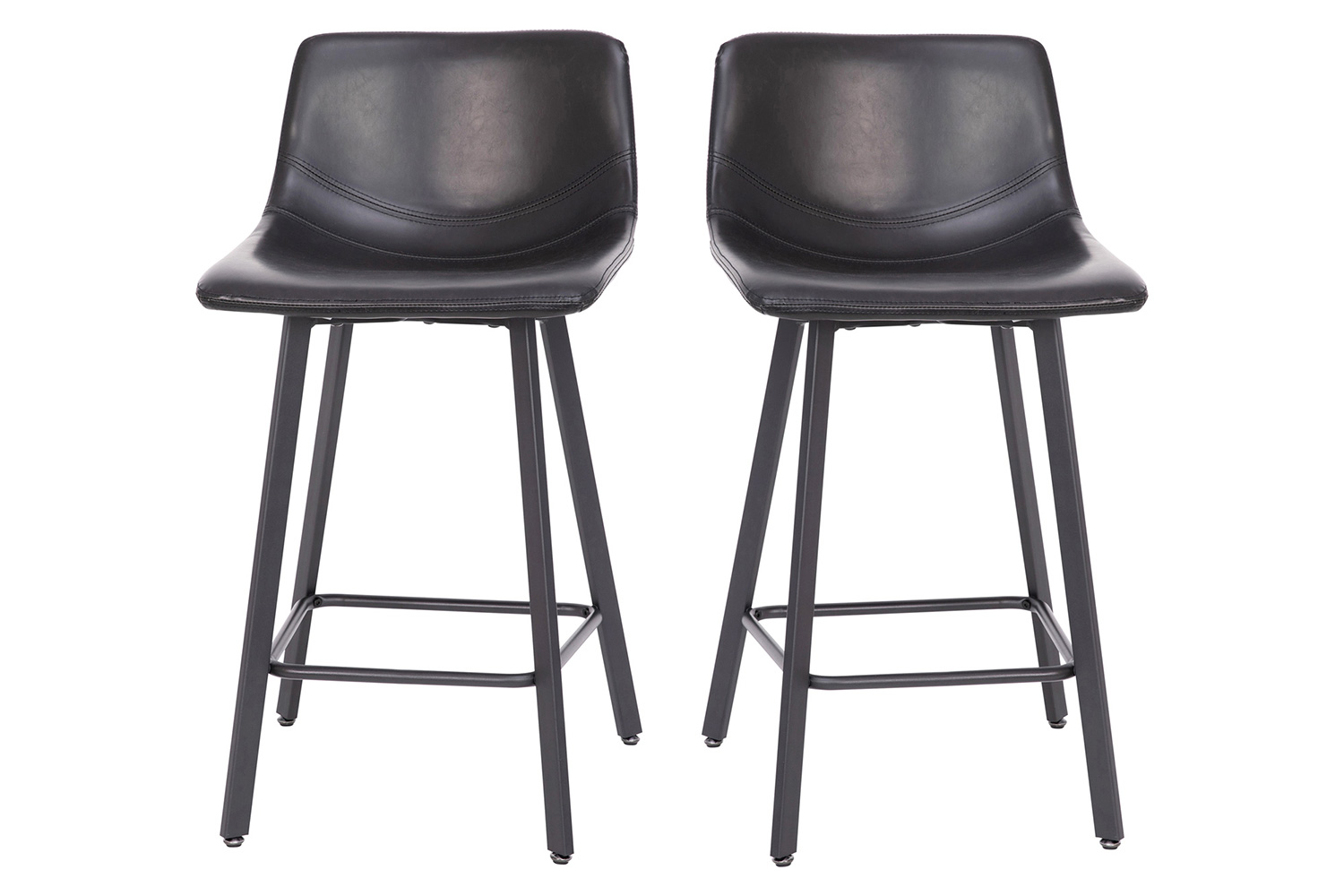 BLNK Caleb Commercial LeatherSoft Armless Counter Height Stools with Footrests with Black Matte Metal Frames Set of 2 - Black