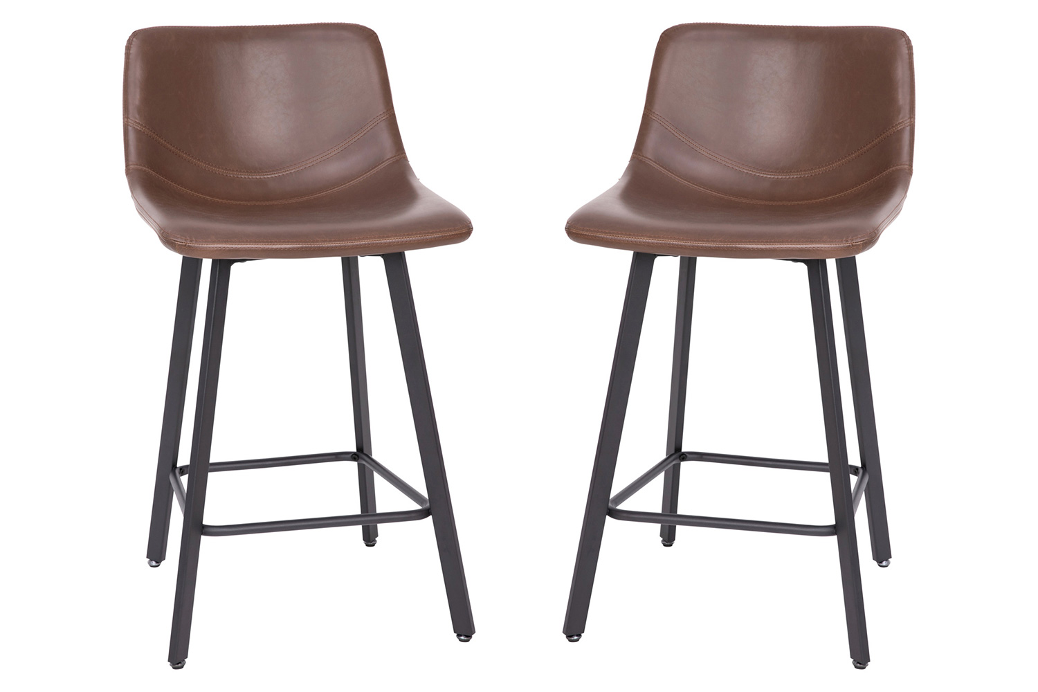 BLNK Caleb Commercial LeatherSoft Armless Counter Height Stools with Footrests with Black Matte Metal Frames Set of 2 - Chocolate Brown