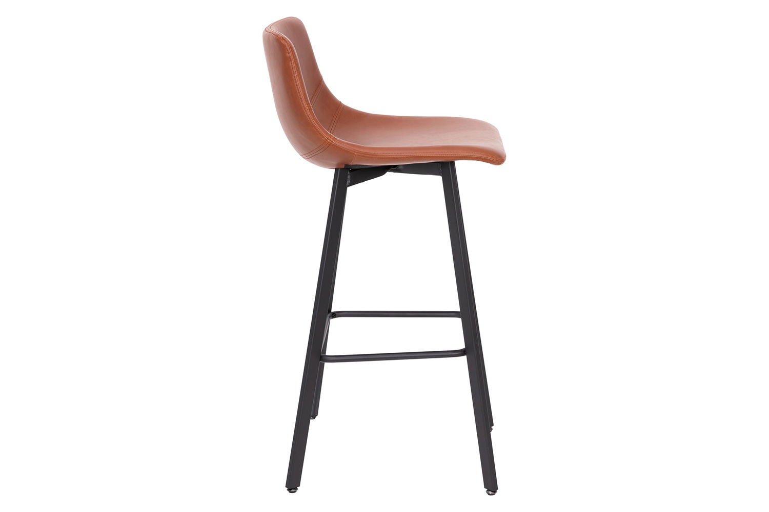 BLNK Caleb LeatherSoft Armless Bar Height Commercial Grade Bar Stools with Footrests and Black Matte Iron Frames Set of 2 - Cognac