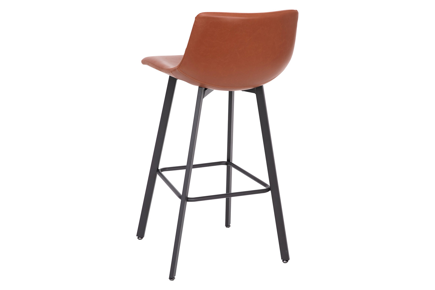 BLNK Caleb LeatherSoft Armless Bar Height Commercial Grade Bar Stools with Footrests and Black Matte Iron Frames Set of 2 - Cognac