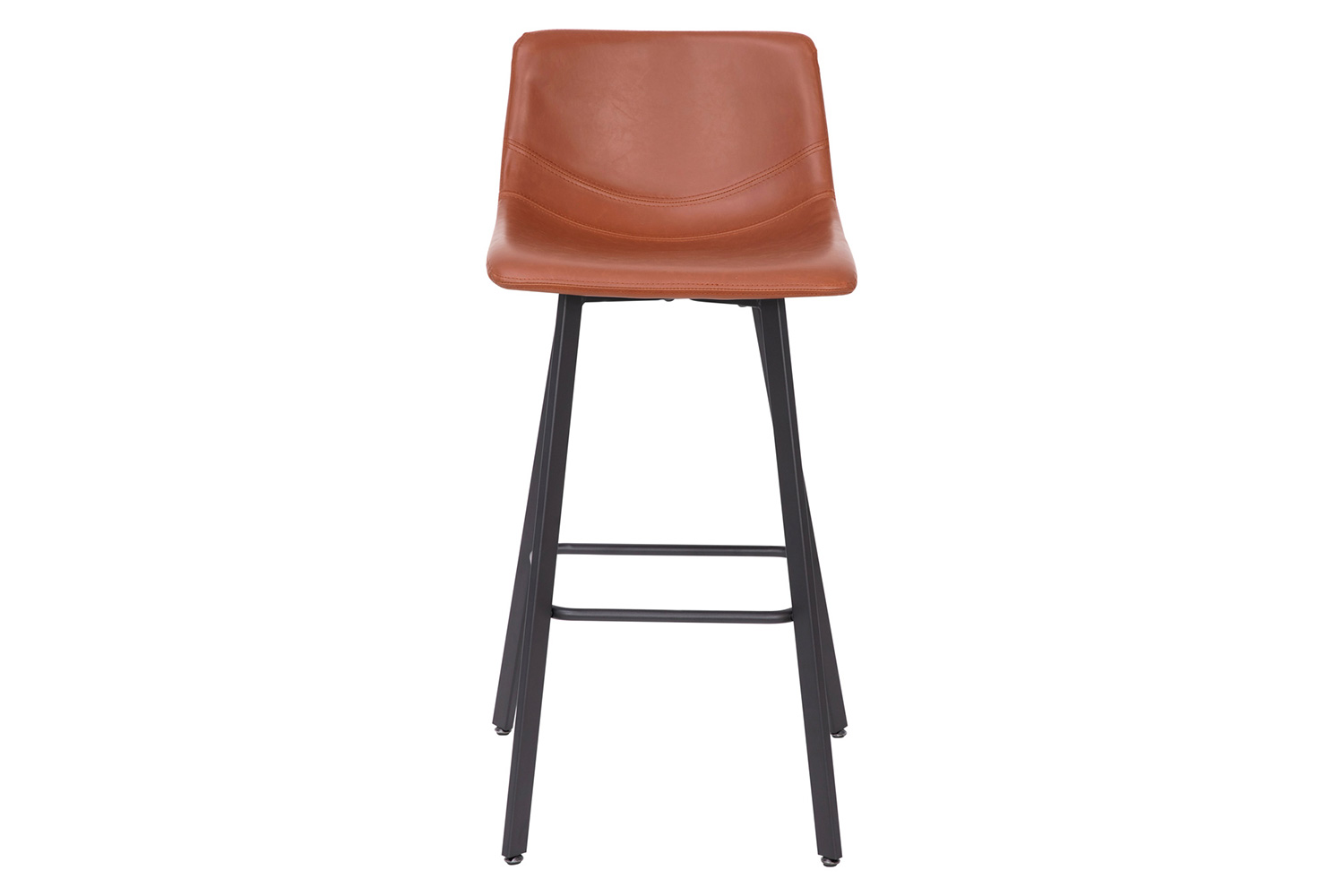 BLNK Caleb LeatherSoft Armless Bar Height Commercial Grade Bar Stools with Footrests and Black Matte Iron Frames Set of 2 - Cognac
