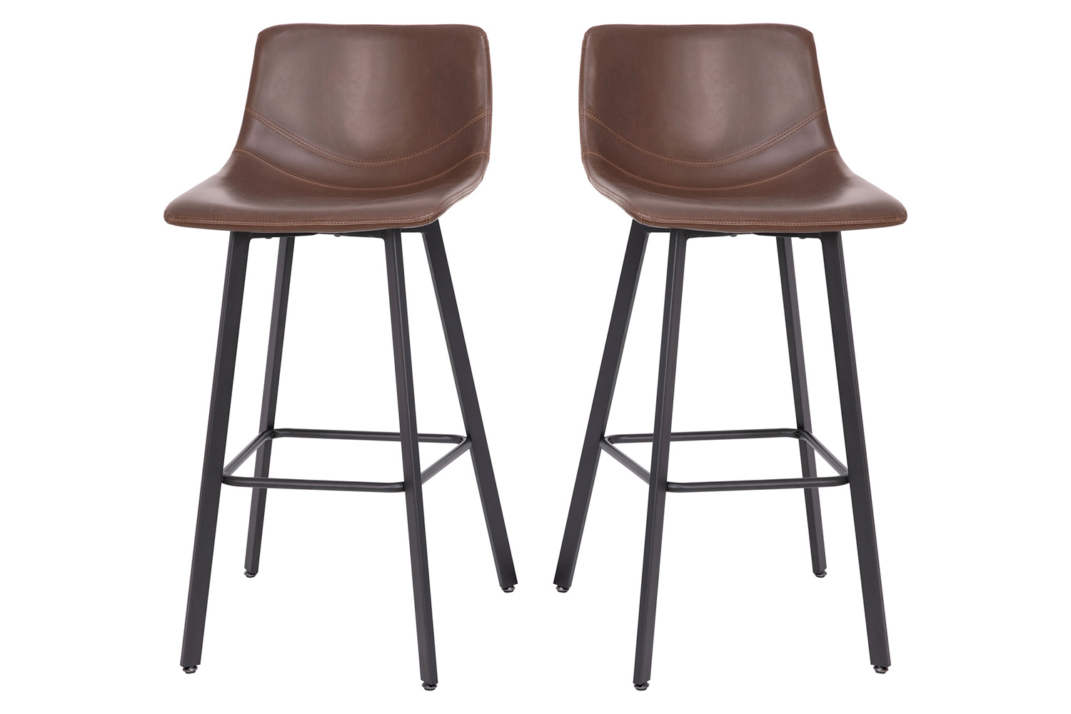 BLNK Caleb LeatherSoft Armless Bar Height Commercial Grade Bar Stools with Footrests and Black Matte Iron Frames Set of 2 - Chocolate Brown