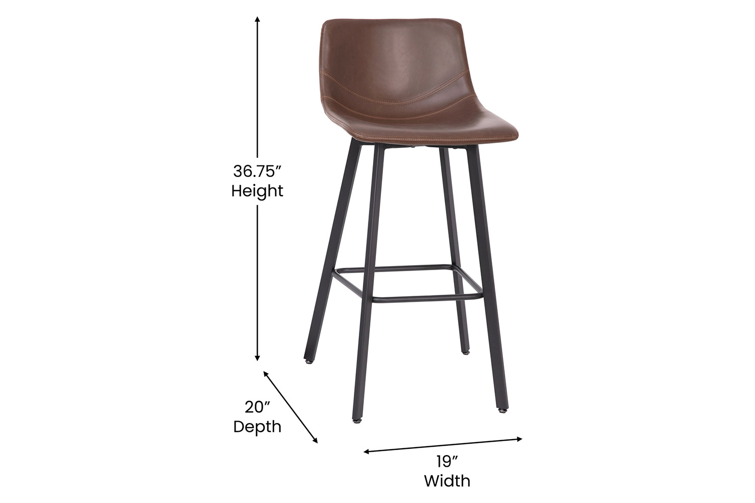 BLNK Caleb LeatherSoft Armless Bar Height Commercial Grade Bar Stools with Footrests and Black Matte Iron Frames Set of 2 - Chocolate Brown