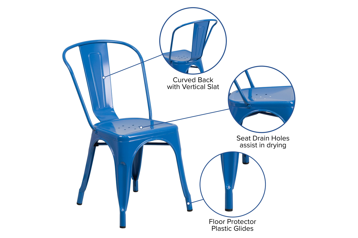 BLNK Perry Commercial Metal Indoor-Outdoor Stackable Chair - Blue