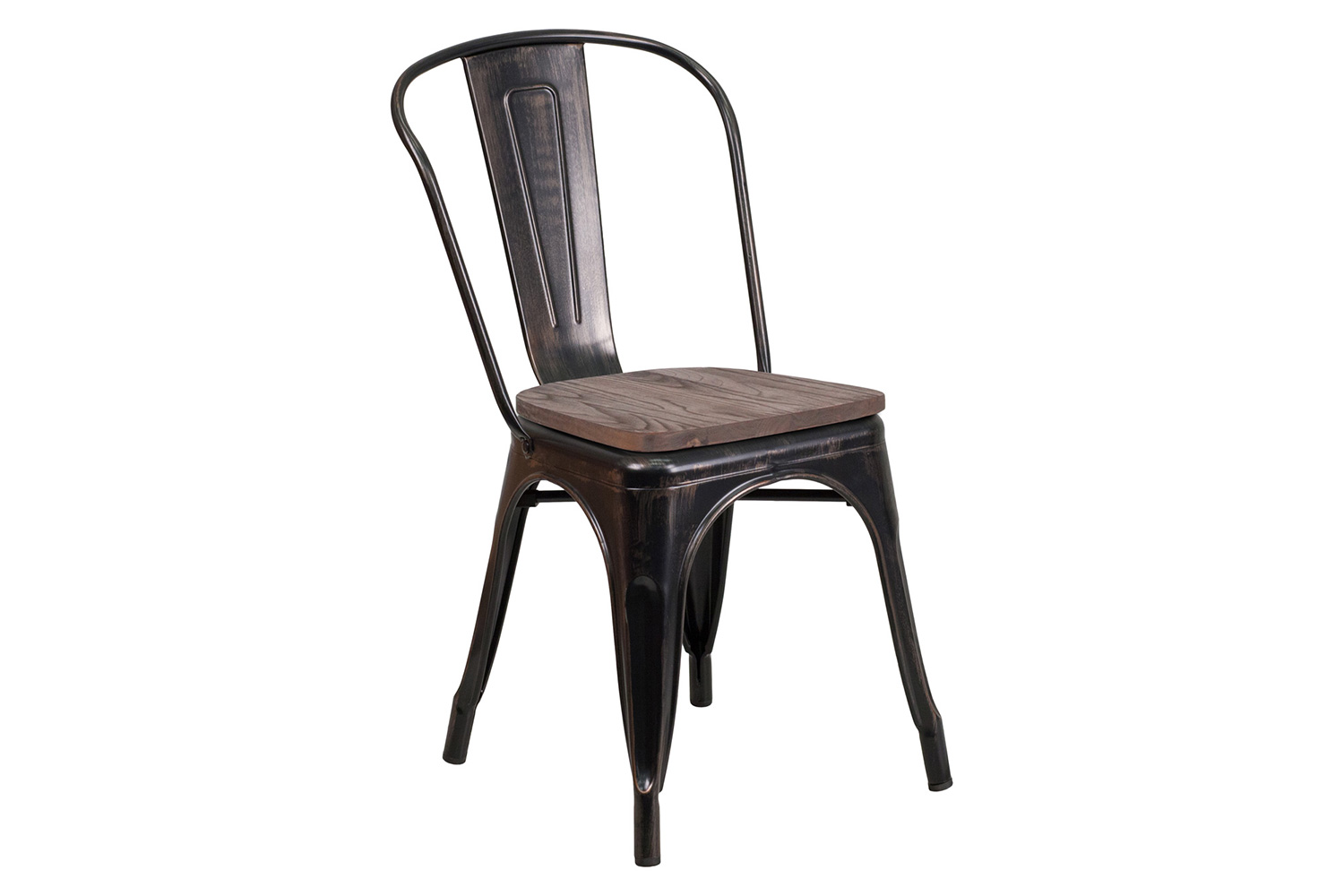 BLNK Perry Metal Stackable Chair with Wood Seat - Black/Antique Gold