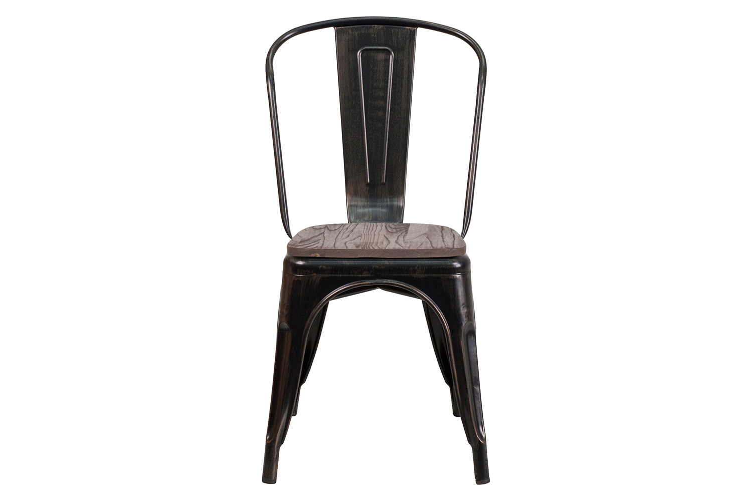 BLNK Perry Metal Stackable Chair with Wood Seat - Black/Antique Gold