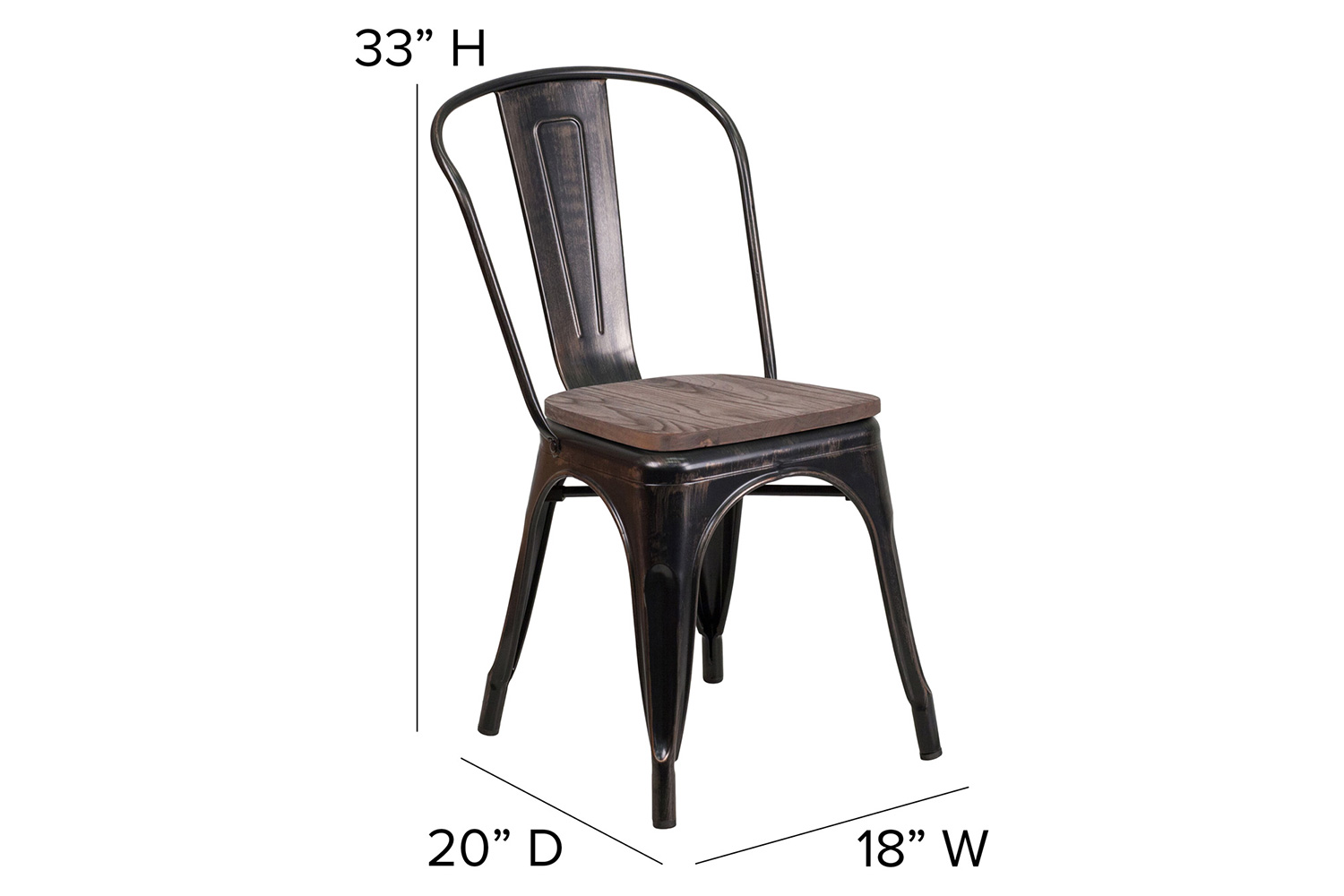 BLNK Perry Metal Stackable Chair with Wood Seat - Black/Antique Gold