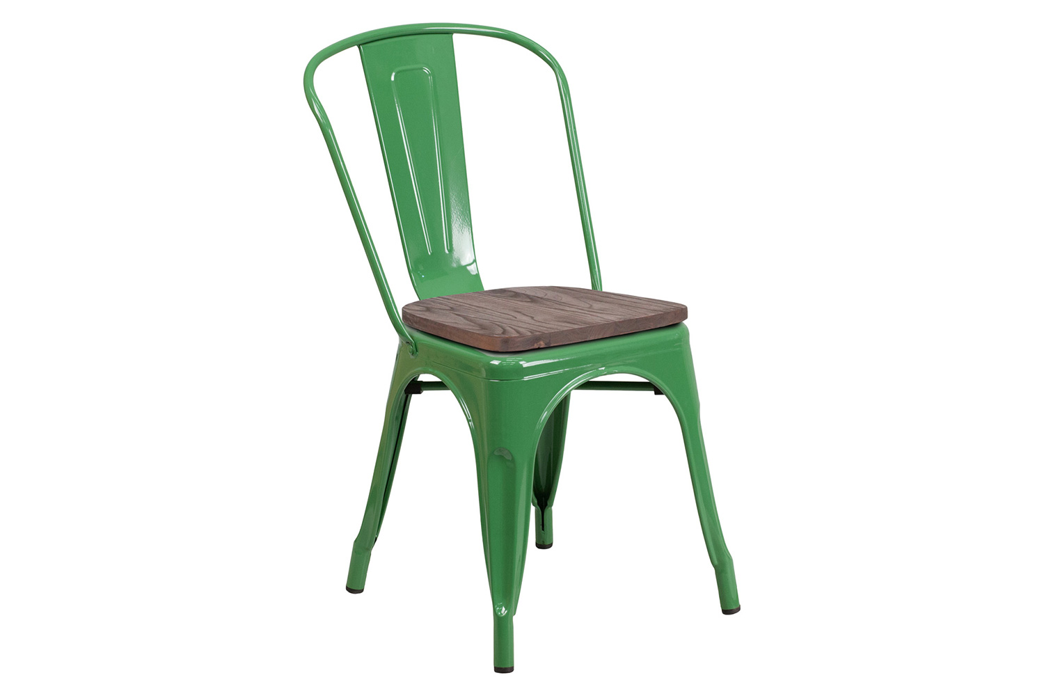 BLNK Perry Metal Stackable Chair with Wood Seat - Green
