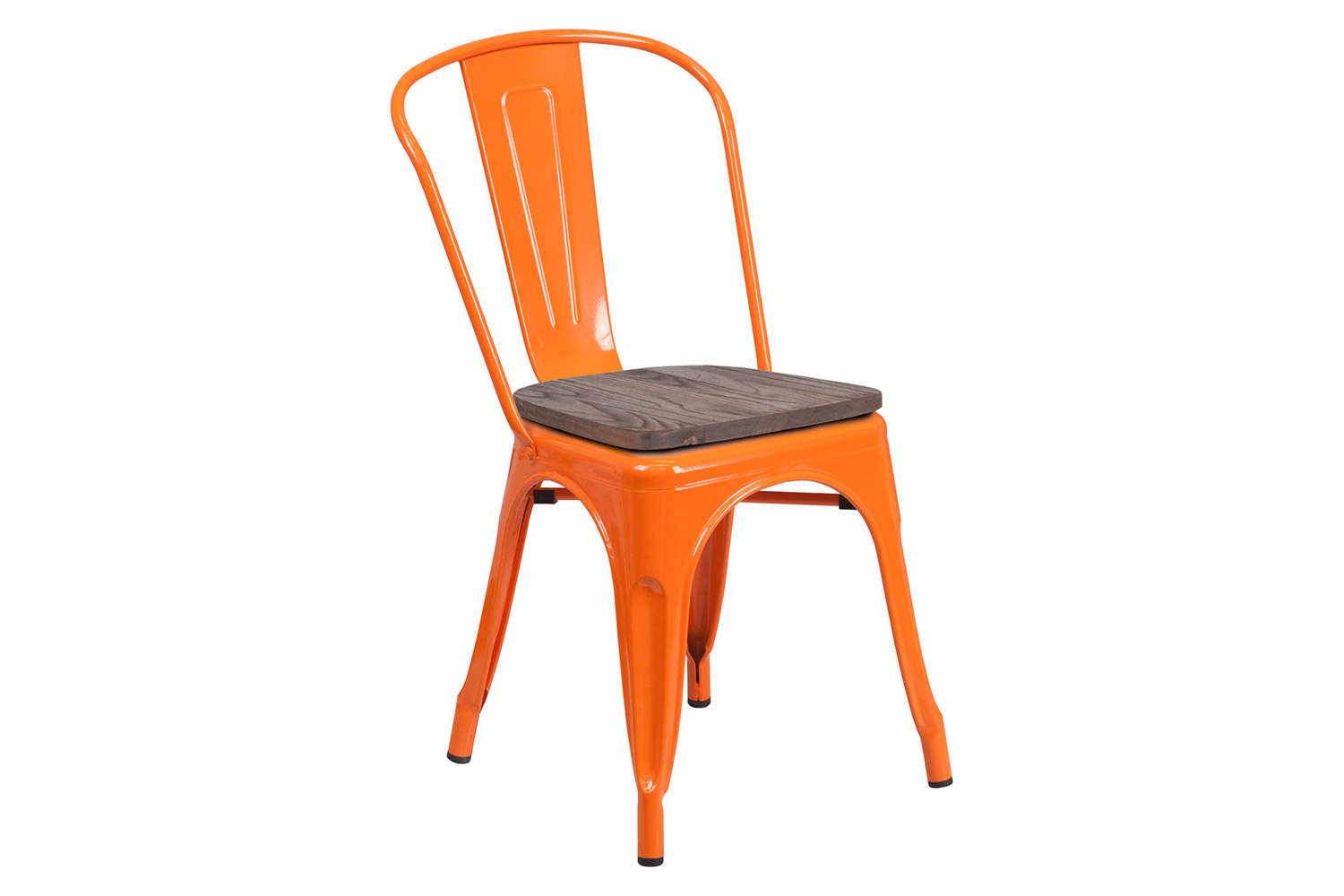 BLNK Perry Metal Stackable Chair with Wood Seat - Orange