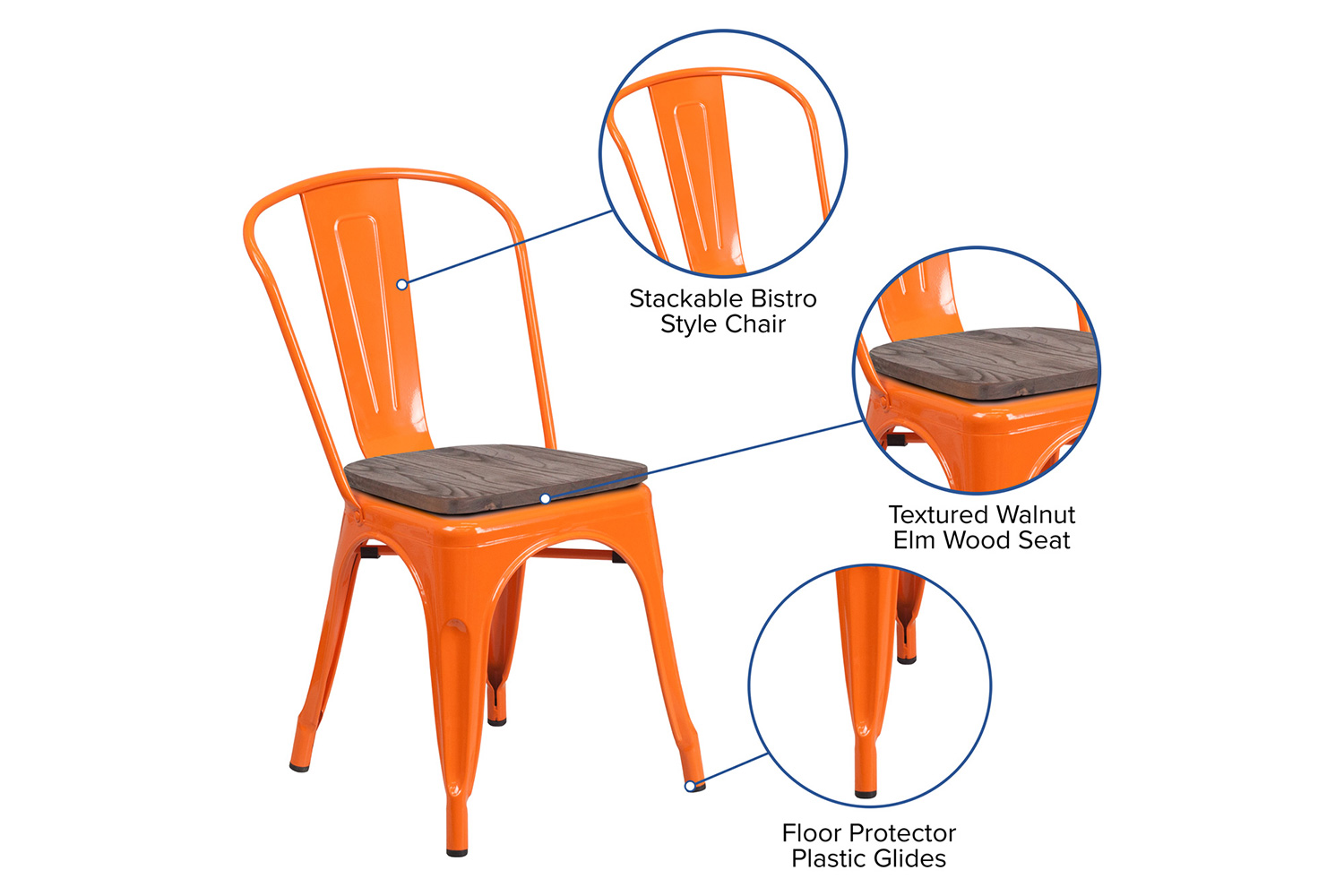 BLNK Perry Metal Stackable Chair with Wood Seat - Orange