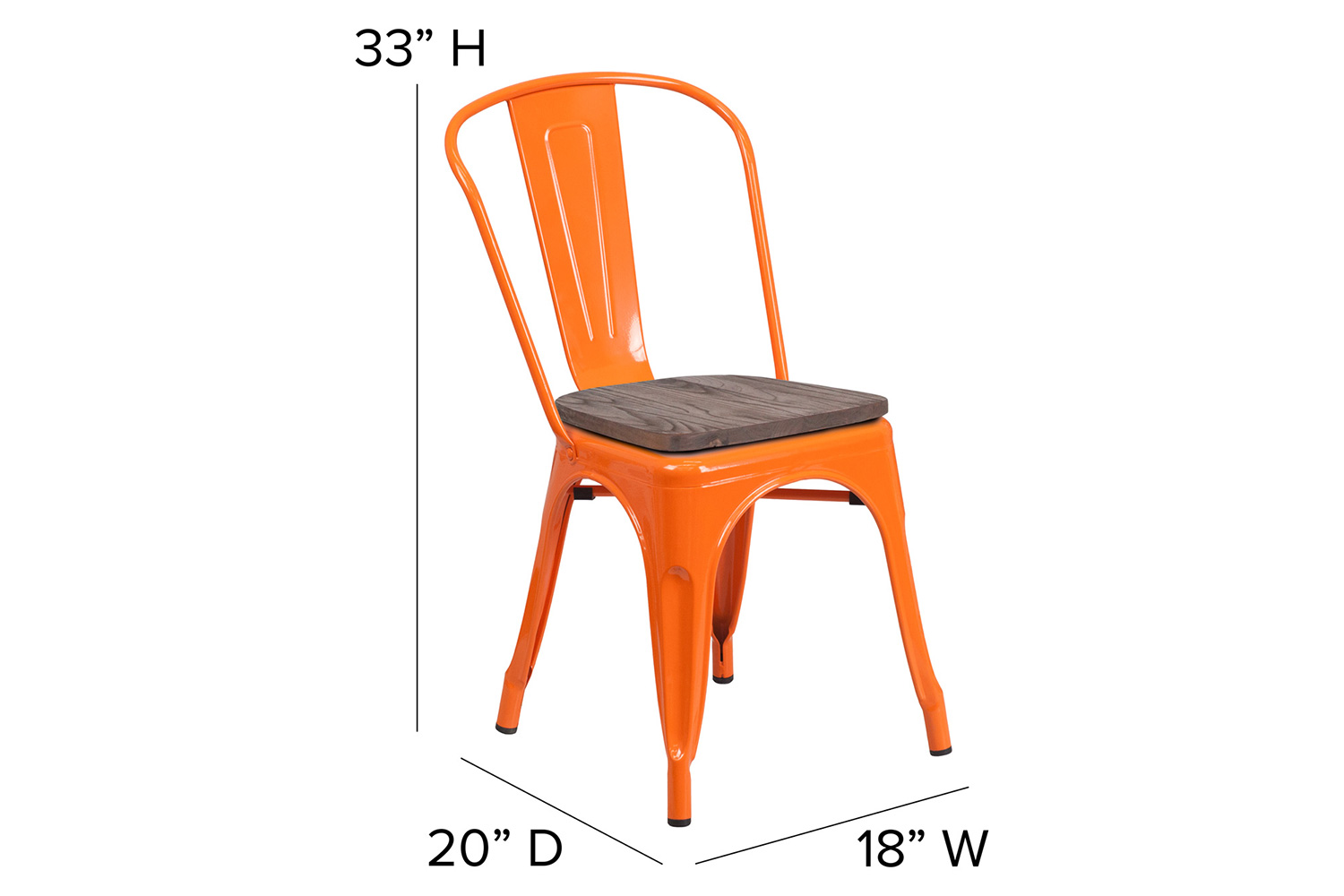 BLNK Perry Metal Stackable Chair with Wood Seat - Orange
