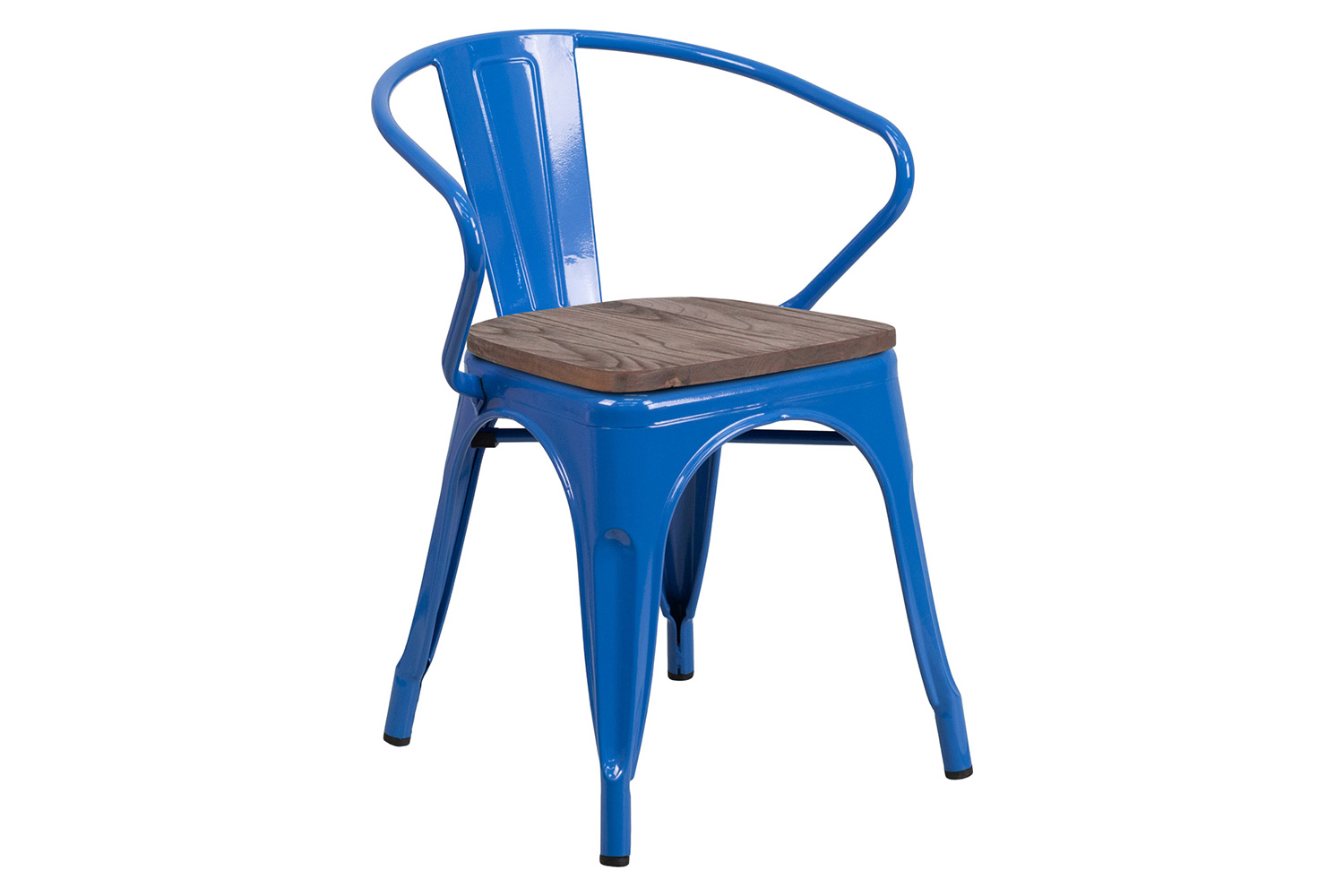 BLNK Luna Metal Chair with Wood Seat and Arms - Blue