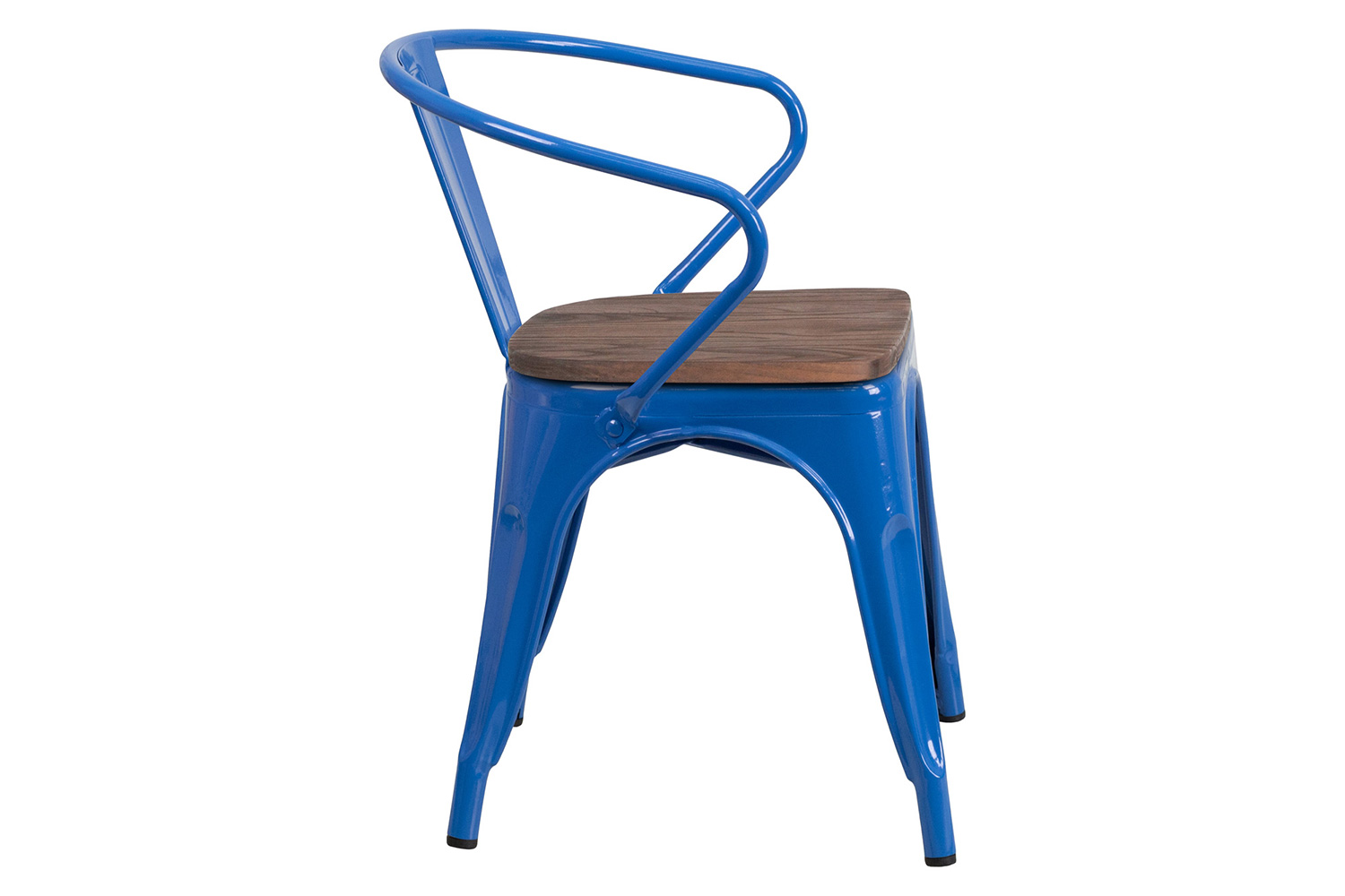 BLNK Luna Metal Chair with Wood Seat and Arms - Blue