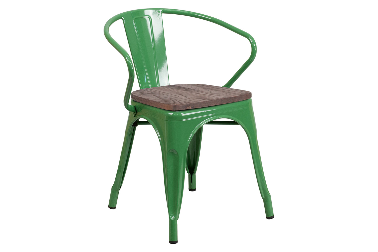 BLNK Luna Metal Chair with Wood Seat and Arms - Green
