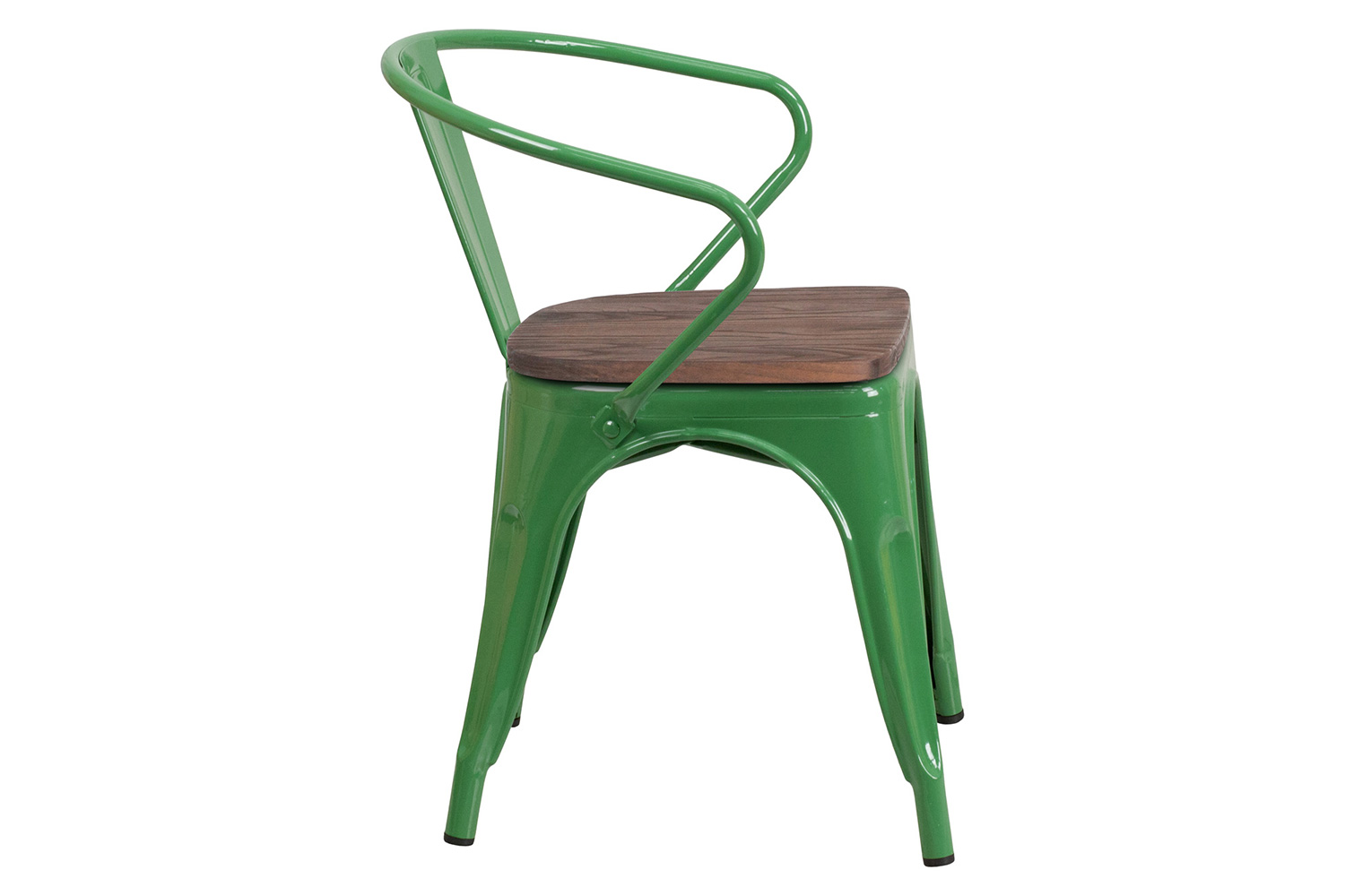 BLNK Luna Metal Chair with Wood Seat and Arms - Green