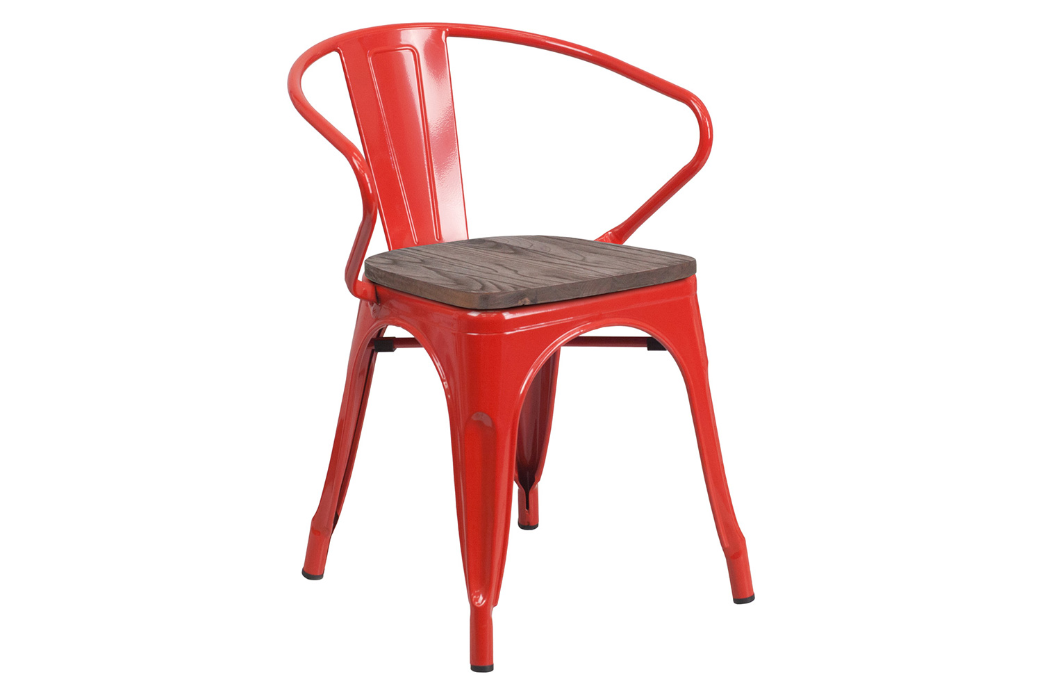 BLNK Luna Metal Chair with Wood Seat and Arms - Red