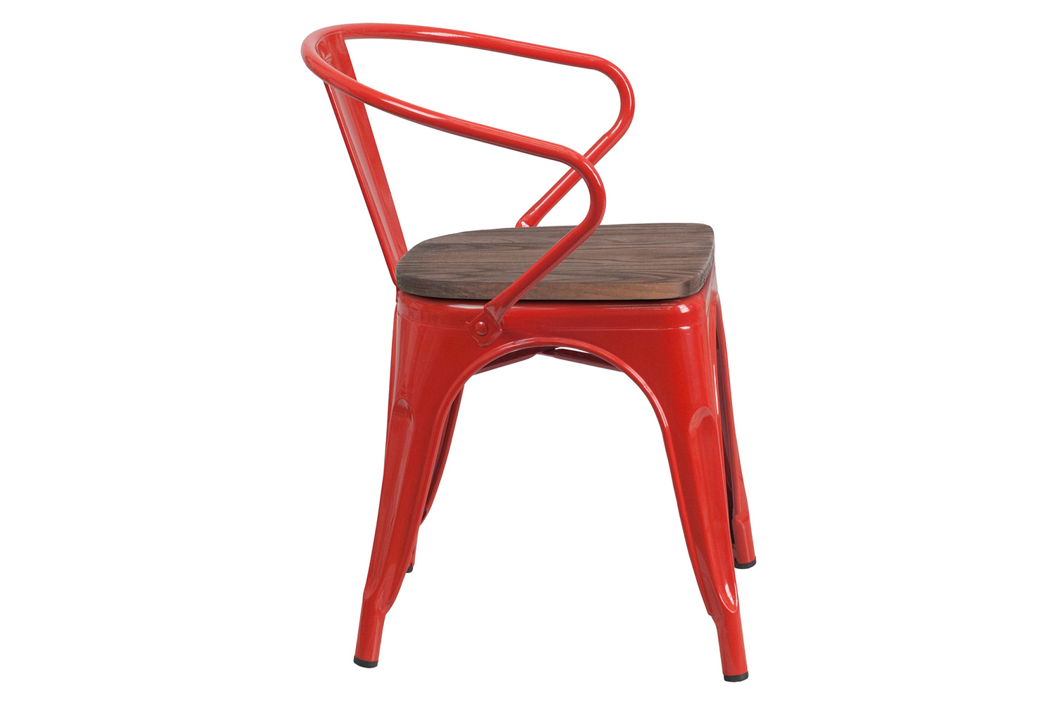 BLNK Luna Metal Chair with Wood Seat and Arms - Red