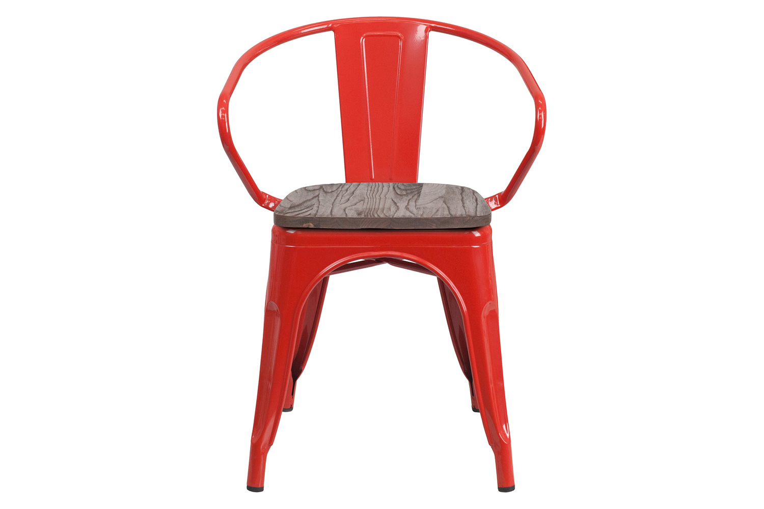 BLNK Luna Metal Chair with Wood Seat and Arms - Red