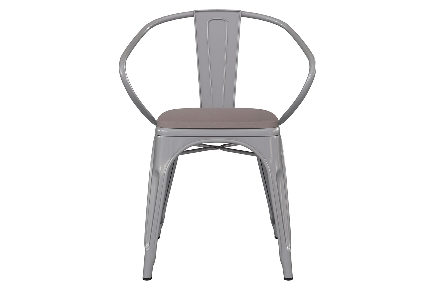 BLNK Luna Commercial Metal Indoor-Outdoor Chair with Arms with Gray Poly Resin Wood Seat - Silver